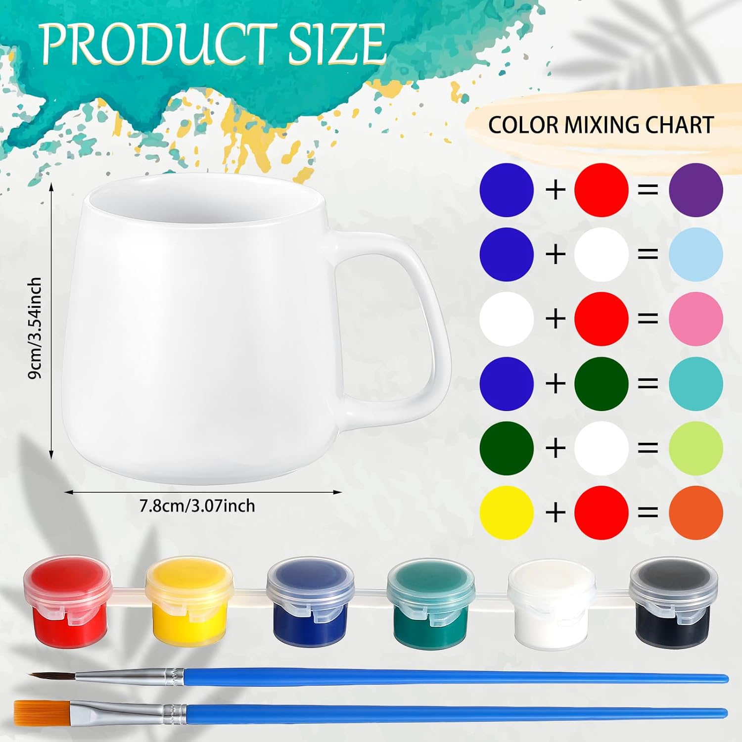 Tticai 4 Sets Paintable Paint Your Own Mug Kits - DIY Coffee Mug Painting Kit for Adults Includes Blank Ceramic Mugs, Painting Supplies - Paints, Brushes - Image 2