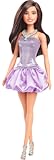 Barbie Fashionistas Doll #234 with Brown Hair, Wearing Sequined Purple Bubble Dress with Satiny Skirt, Silvery Necklace and Heels
