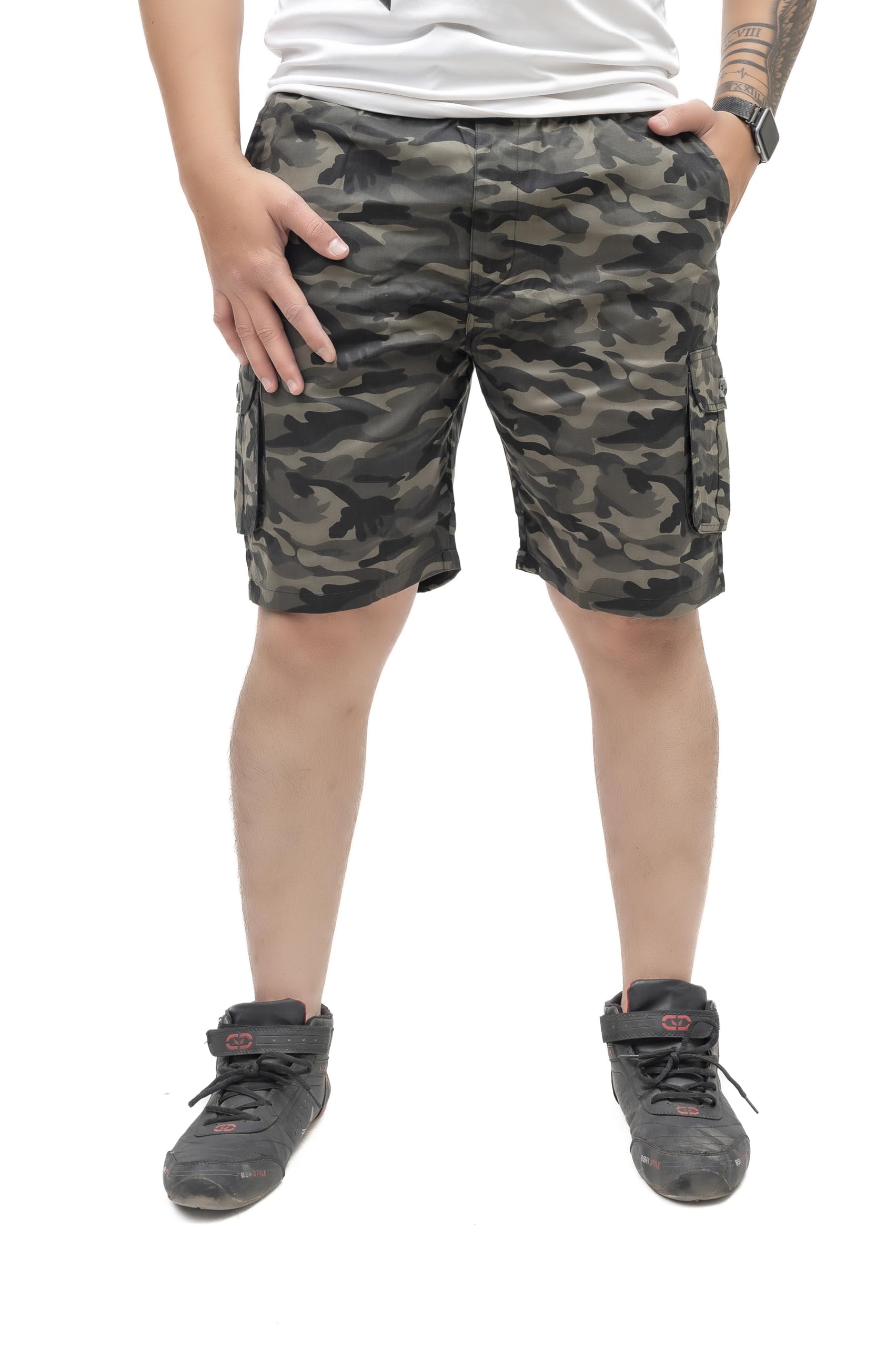foxxy international Camo Cargo Shorts for Men | Stylish & Comfortable | Zipper Pockets | Ribbed Waist Belt with Drawstring | Casual & Outdoor Wear-picture-14
