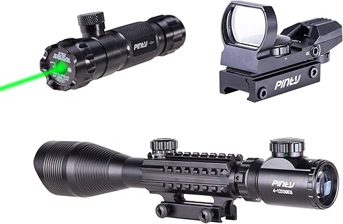 Miniatura 23 de PINTY Rifle Optical Scope & Red Dot Combo with Red/Green Laser, Illuminated Reticle for 20mm Picatinny Rail 4-12X50
