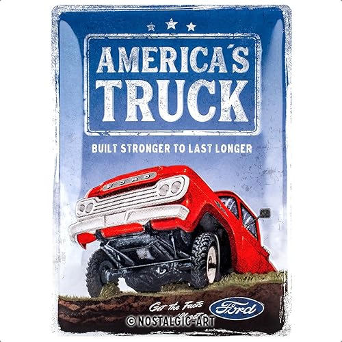 Nostalgic-Art Letrero de lata retro, Ford F100 Idea de regalo para fanáticos de accesorios de automóvil, placa de metal, diseño vintage para