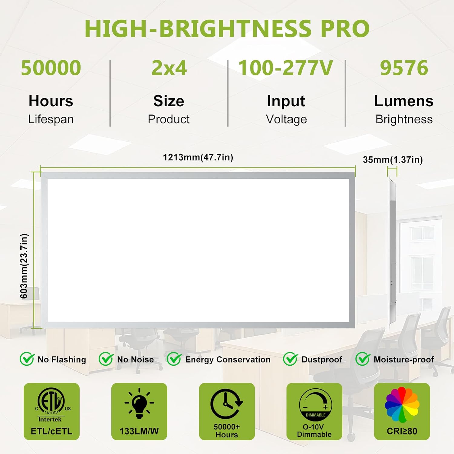 2 Pack 2x4 LED Flat Panel Light Drop Ceiling Light Fixture, 9576LM, 5CCT LED Drop Surface Mount Ceiling Office Light, 72W/60W/50W/40W/30W Selectable,6500K/5000K/4000K/3500K/3000K,Dimmable 0-10V,ETL