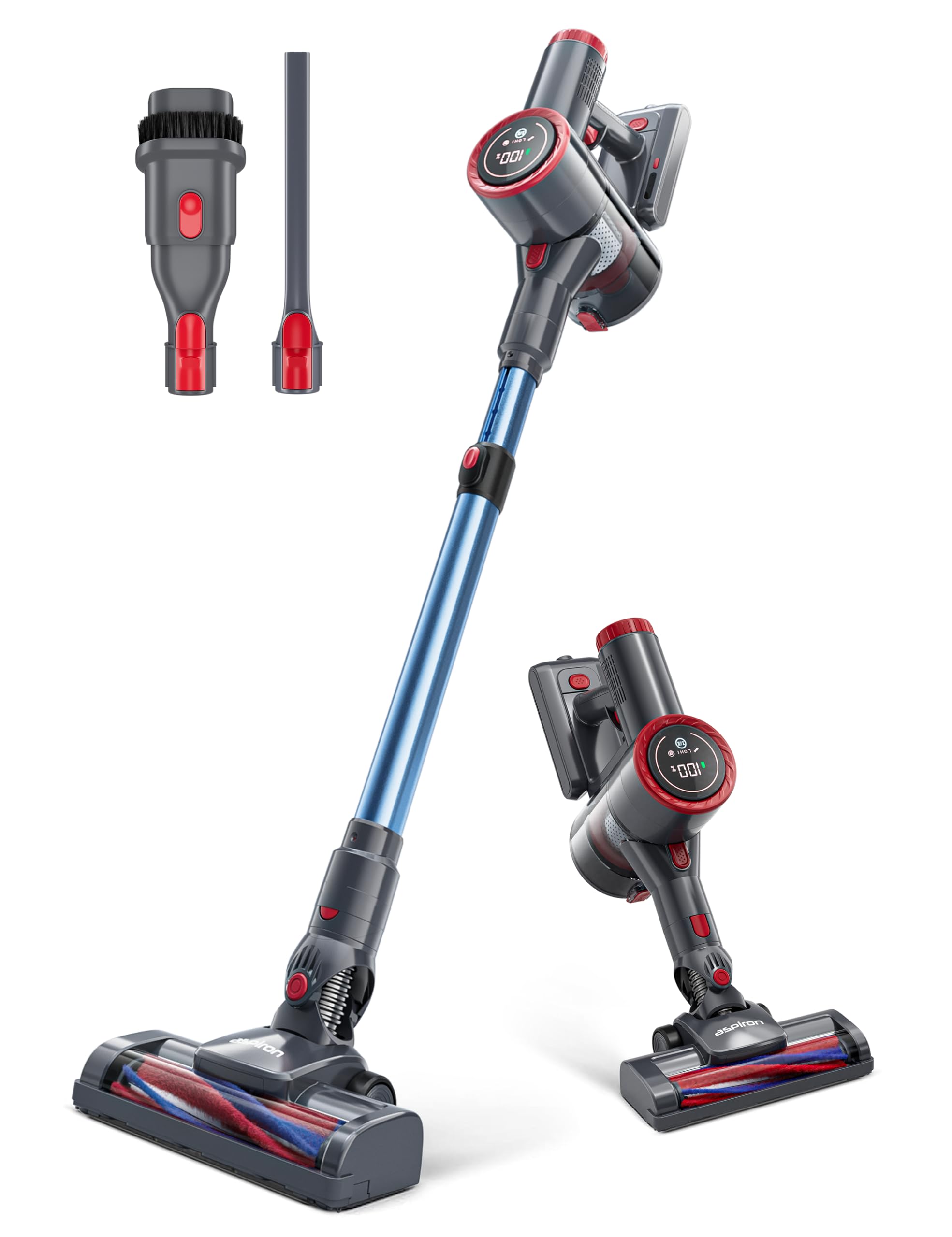 Aspiron Cordless Vacuum Cleaner,550W/55KPA Stick Vacuum Cleaner for Home, LED Touch Display Screen, 2 Charging Ways,2 HEPA Filters, LED Headlight,Handheld Vacuum for Hard Floor, Carpets, Sofa, Car