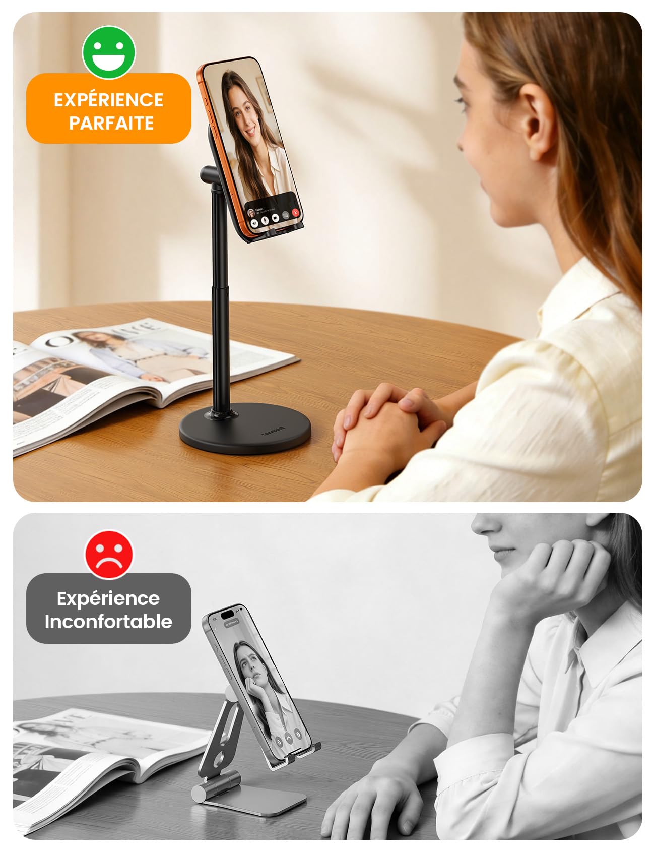 Lamicall Support Téléphone Bureau Réglable, Porte Téléphone avec Base Métallique Stable pour iPhone Android Smartphone Tablette