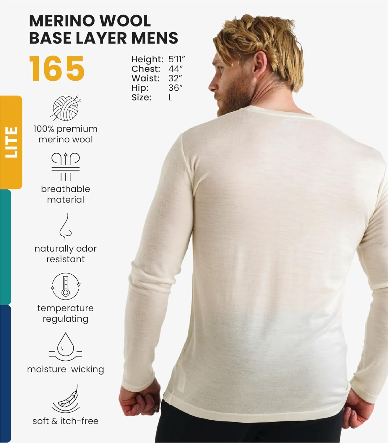 Merino.tech Merino Wool Base Layer - Mens 100% Merino Wool Long Sleeve Thermal Shirts Heavyweight, Midweight, Lite with Socks