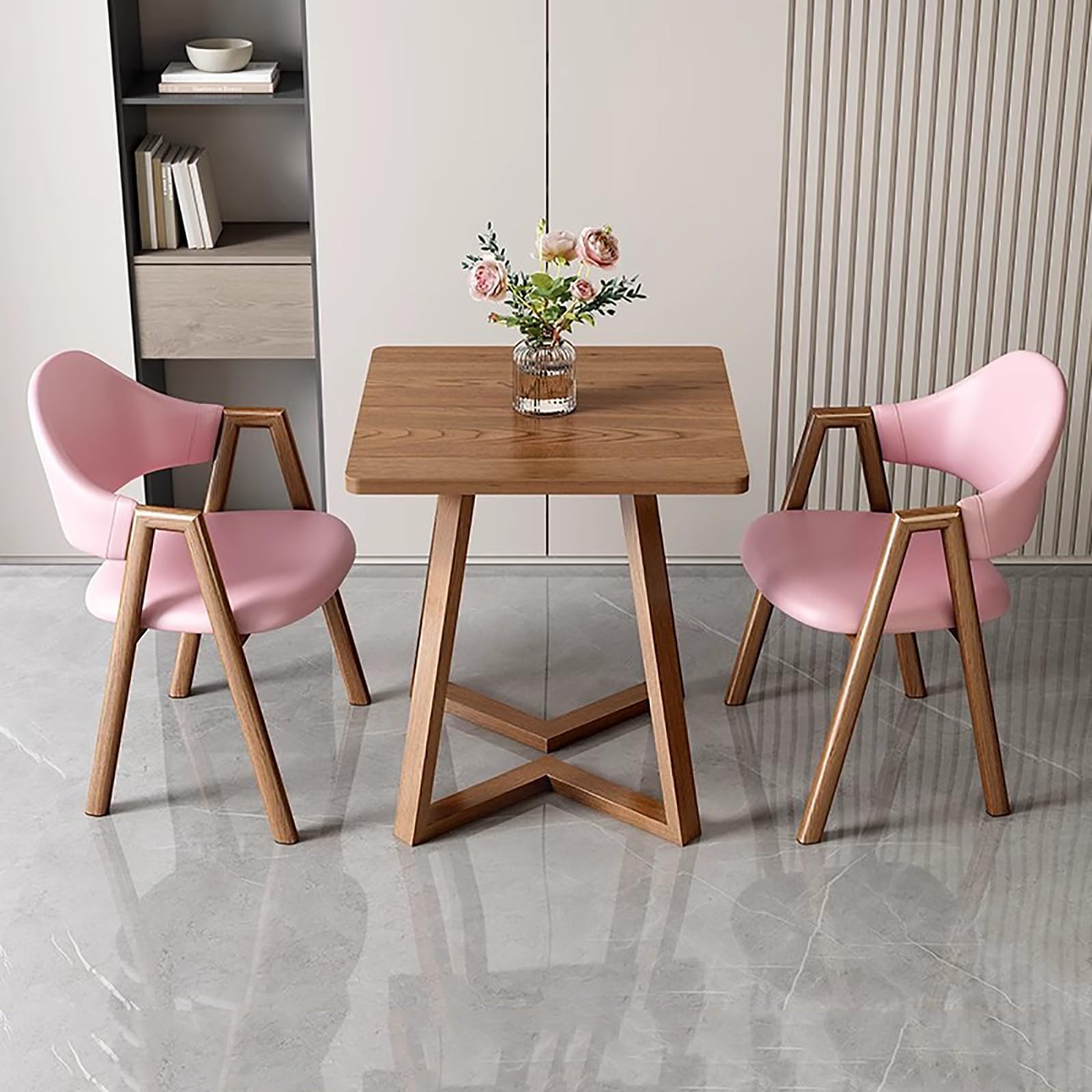 24" Square Dining Table Set with 1 Coffee Table & 2 Faux Leather Chairs Upholstered Armchairs for Kitchen Office Reception - Multiple Colors Available (Pink Faux)