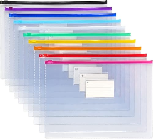 Vista 2 de Tamaki Paquete de 10 sobres de plástico con cremallera de polietileno, sobres de plástico con cremallera, tamaño A4, tamaño carta, para suministros