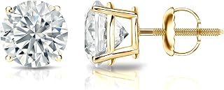 Diamond Wish 14K White/Yellow Gold Round Diamond Stud Earrings 1/6-2cttw I1-I2 4-Prong Basket Screwback