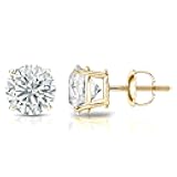 1/6 to 2 Carat Diamond Round Stud Earrings in 14k White or Yellow Gold (I1-I2, cttw) 4-Prong Basket Screw Back by Diamond Wish
