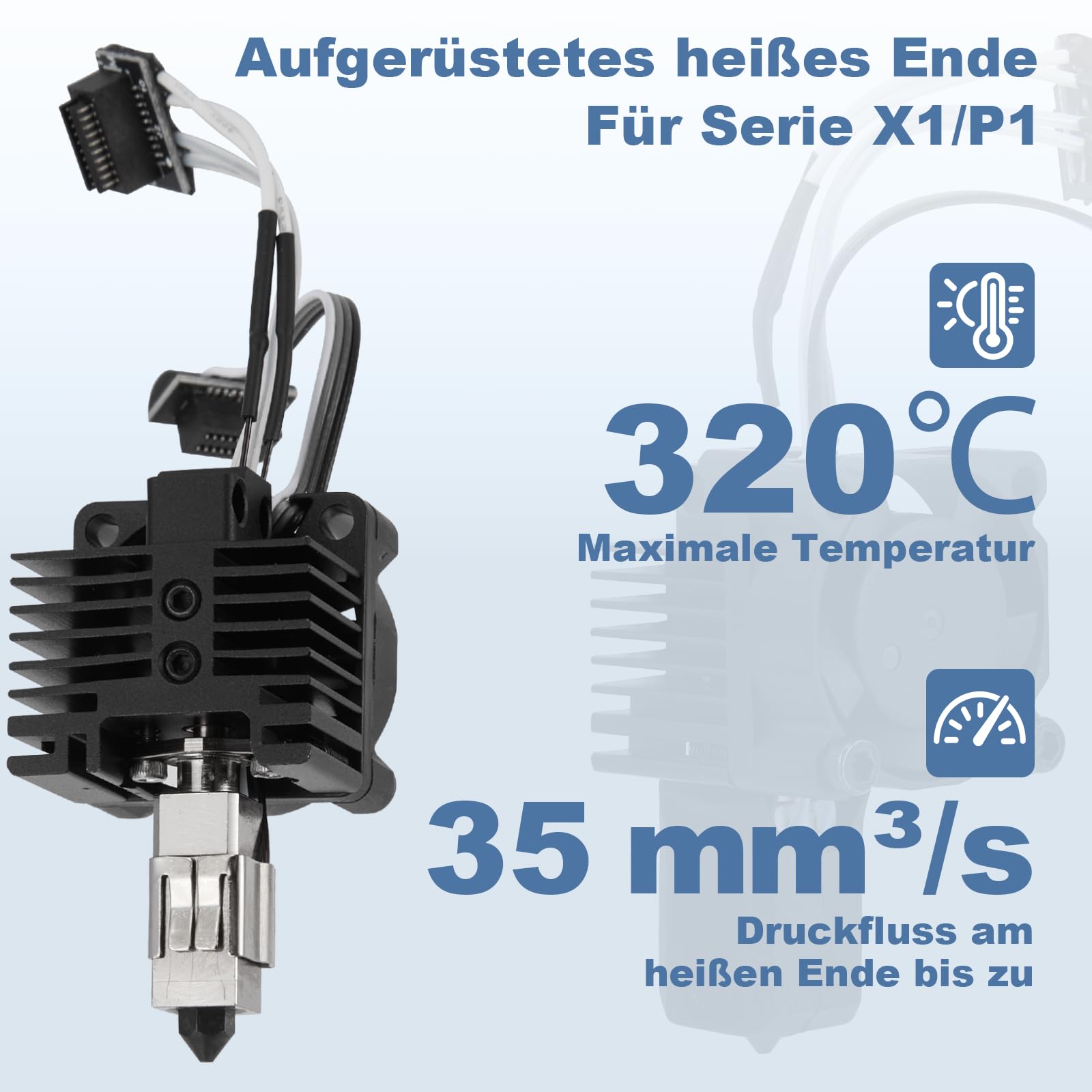 (Upgraded) Estremità calda in acciaio temperato (con ventola) per stampante 3D P1P/P1S con blocco riscaldante in rame placcato Titanium Heat Break, ugelli 0,2/0,4/0,6 mm, attacco in silicone Hotend