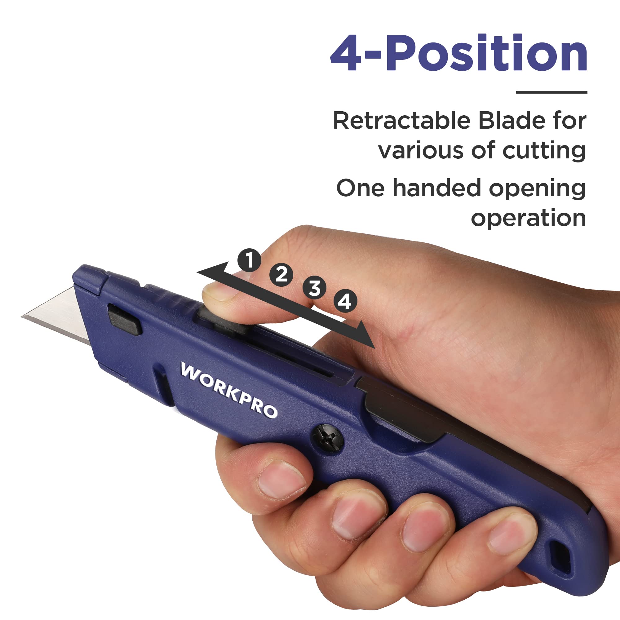 Taglierino Di Sicurezza WORKPRO – Lama Retrattile In 4 Posizioni – Con 10 Lame Di Ricambio SK5 – Colore Blu - 5