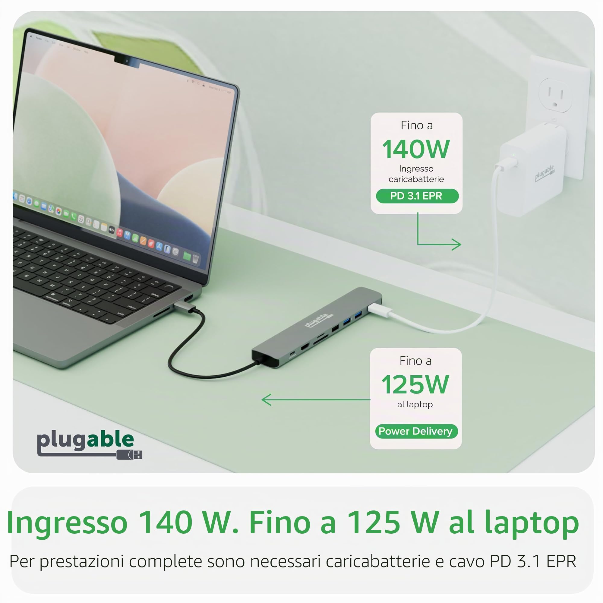 Plugable Hub USB-C 9 in 1 con alimentazione da 140 W