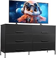 Vista 10 de WLIVE Cómoda de 6 Cajones para Dormitorio Grande, Cómoda Ancha de Tela Soporte para TV de 50, 55, 60 Pulgadas, Cómoda Grande y Larga con Cajón