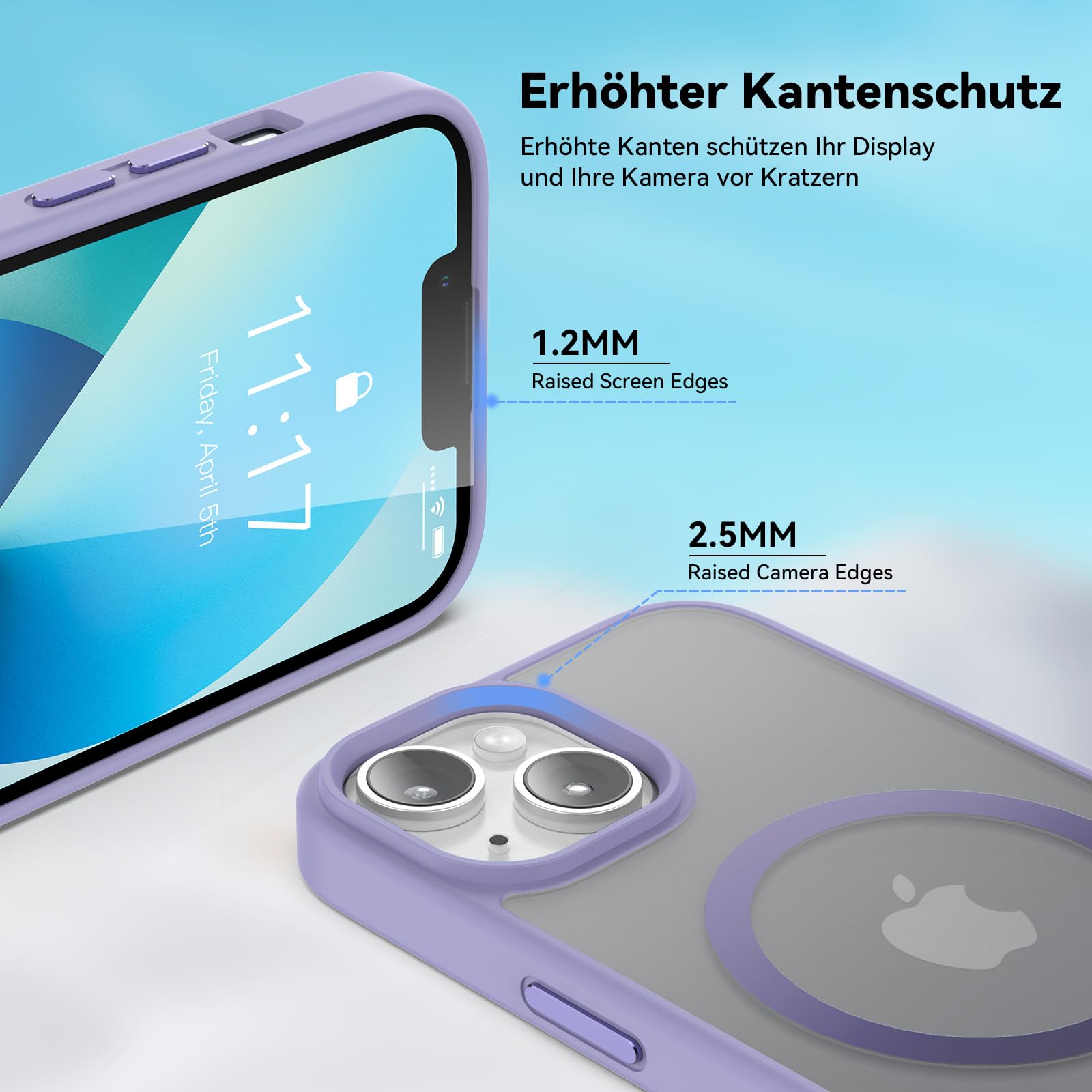 Natiiozie Magnetica Cover per iPhone 13/iPhone 14 Compatibile con MagSafe Custodia Traslucida Opaca Posteriore, Antiurto Anti-impronta Resistente ai Graffi Protettiva Case viola chiaro