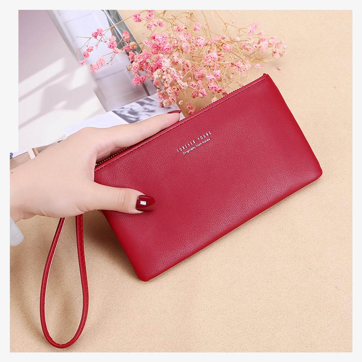 Wristlet Wallets for Women, Leather Wristlet Clutch Cell Phone bag Coin Purses and Handbags