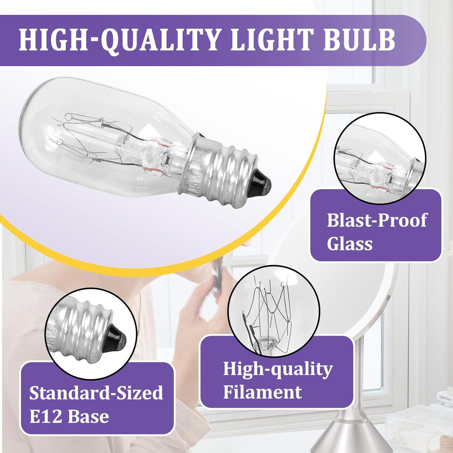 6PCS 20W 120V Clear Incandescent Bulb Replacement Compatible with Conair RP34B Makeup Mirror Bulbs, 2700K White Light, E12 Candle Base