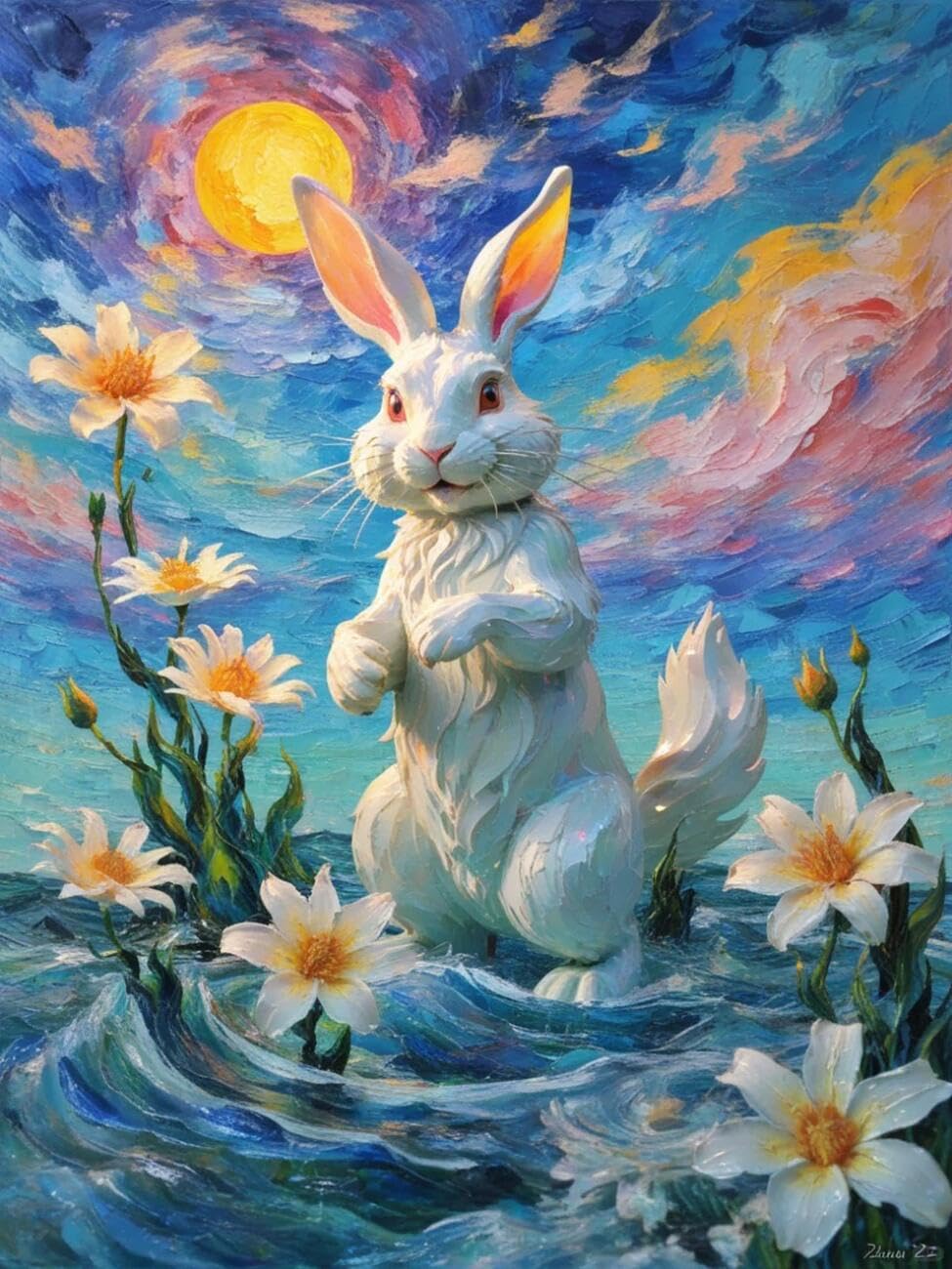 Henypt Cross Stitch Kits Rabbits and Flowers Animal DIY Embroidery Kit for Beginners The Elderly with Accessories Home & Leisure/Gifts 14CT 50x70cm