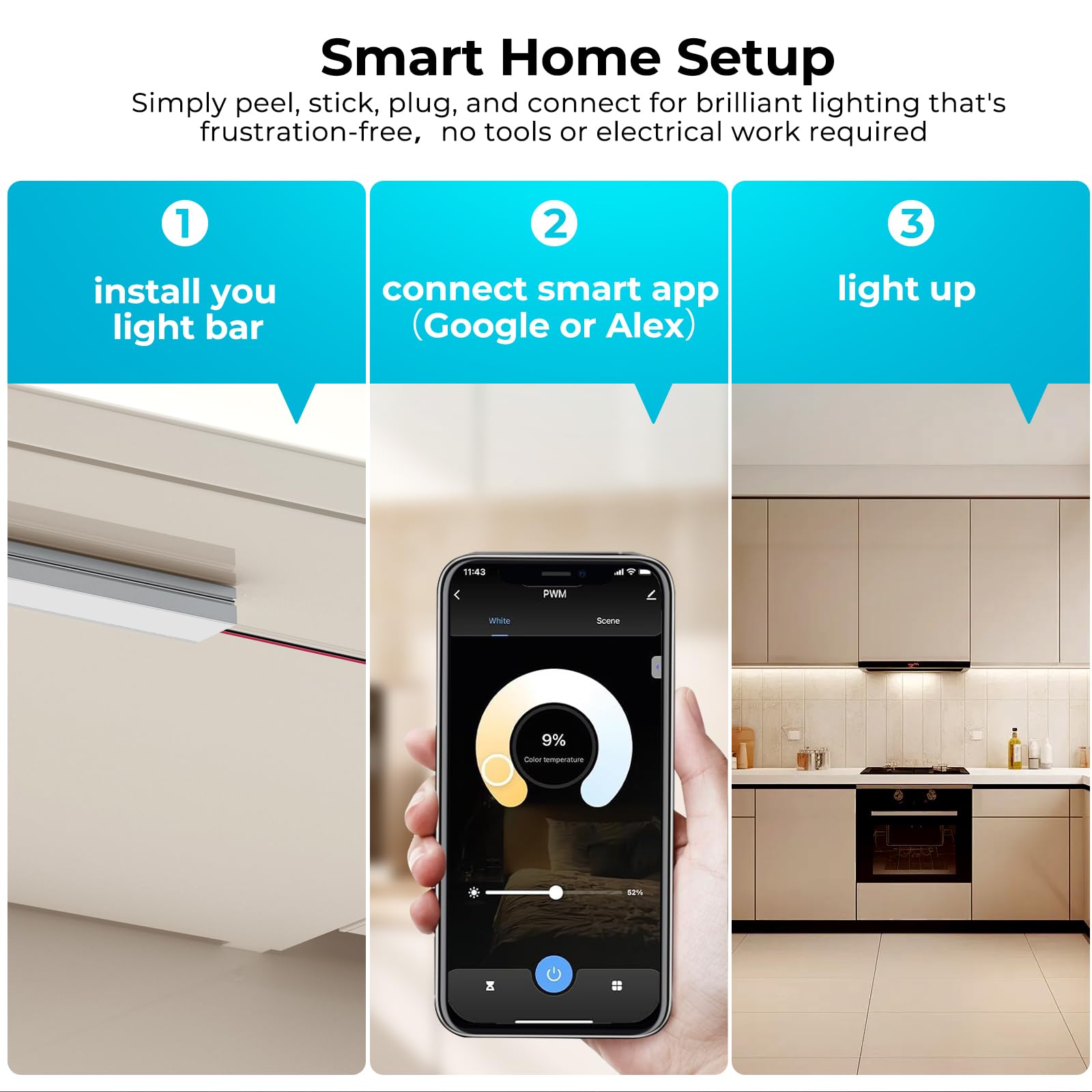 VST Smart Under Cabinet Lighting 6 Bars - UL Listed CRI 93+ Adjustable COB Strip Lights, Alexa & Google Home Compatible, App/Voice/Hand Wave Control for Kitchen Cabinets & Closets