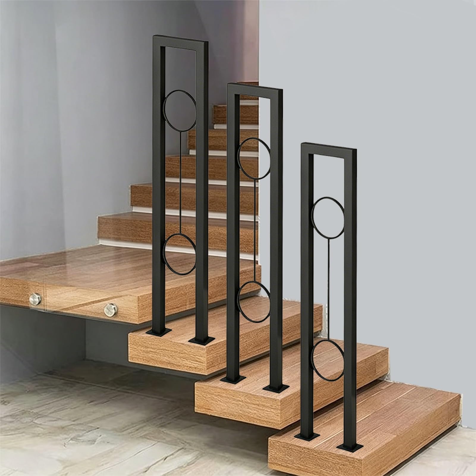 Marxan One Color Stairs Handrail - Black U-Shaped Stairs Railing Handrail For Indoor Outdoor Side Steps, Wrought Iron Square Tube Loft Corridor Support Rod(85Cm/33In)