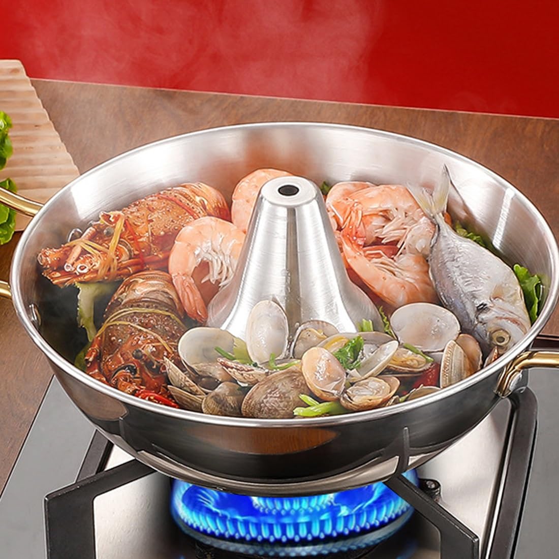 Olla de Acero Inoxidable, Olla Antiadherente con Tapa, 25 cm, Ideal para reuniones de 4-6 Personas, Comidas al Aire Libre, para Placas de inducción y cocinas de Gas