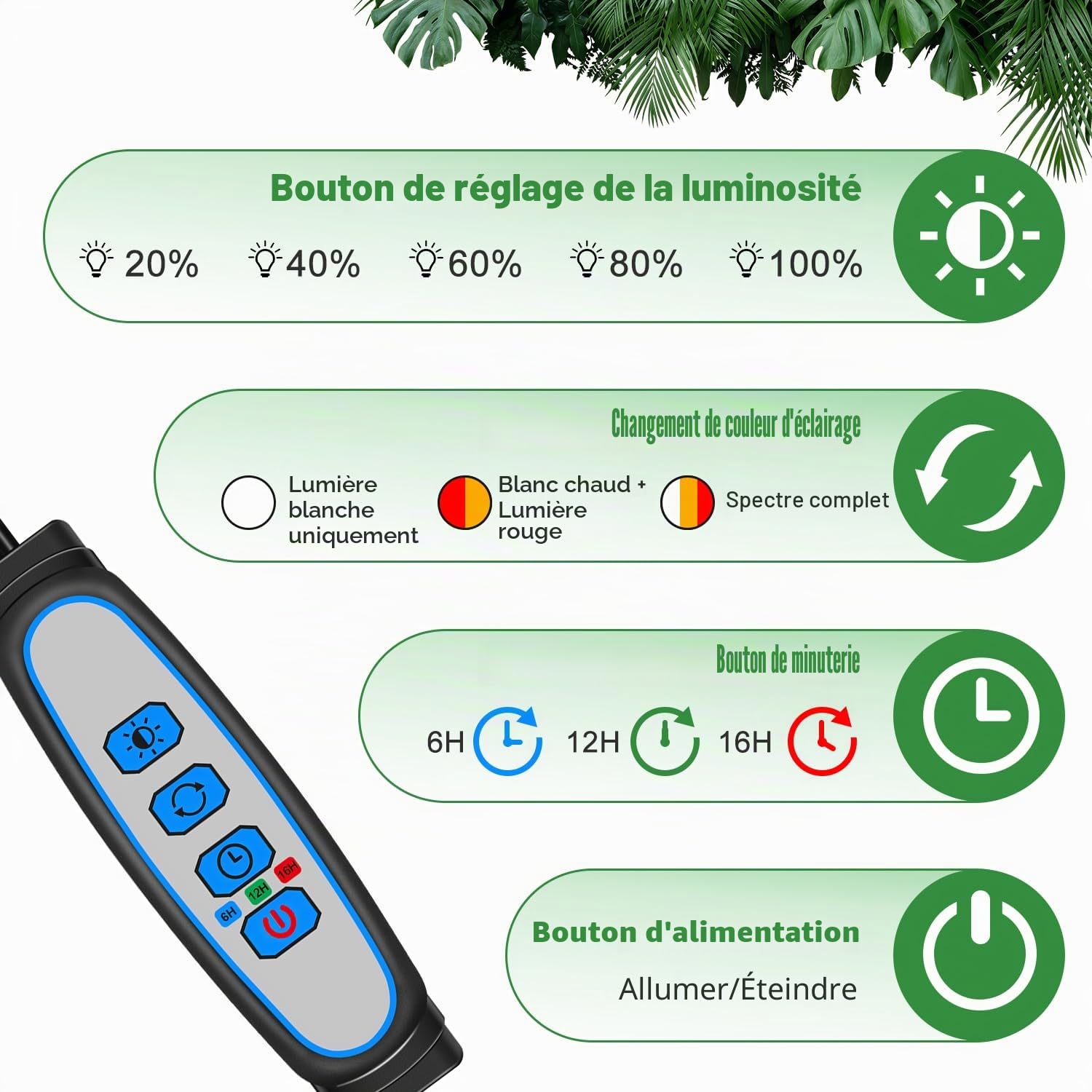 Wolezek Lampe de Plante 2 Pack, Spectre Complet LED pour Plants Intérieur, Croissance avec Auto Minuterie 6/12/16H, 10 Luminosités, 3 Modes, 6000K