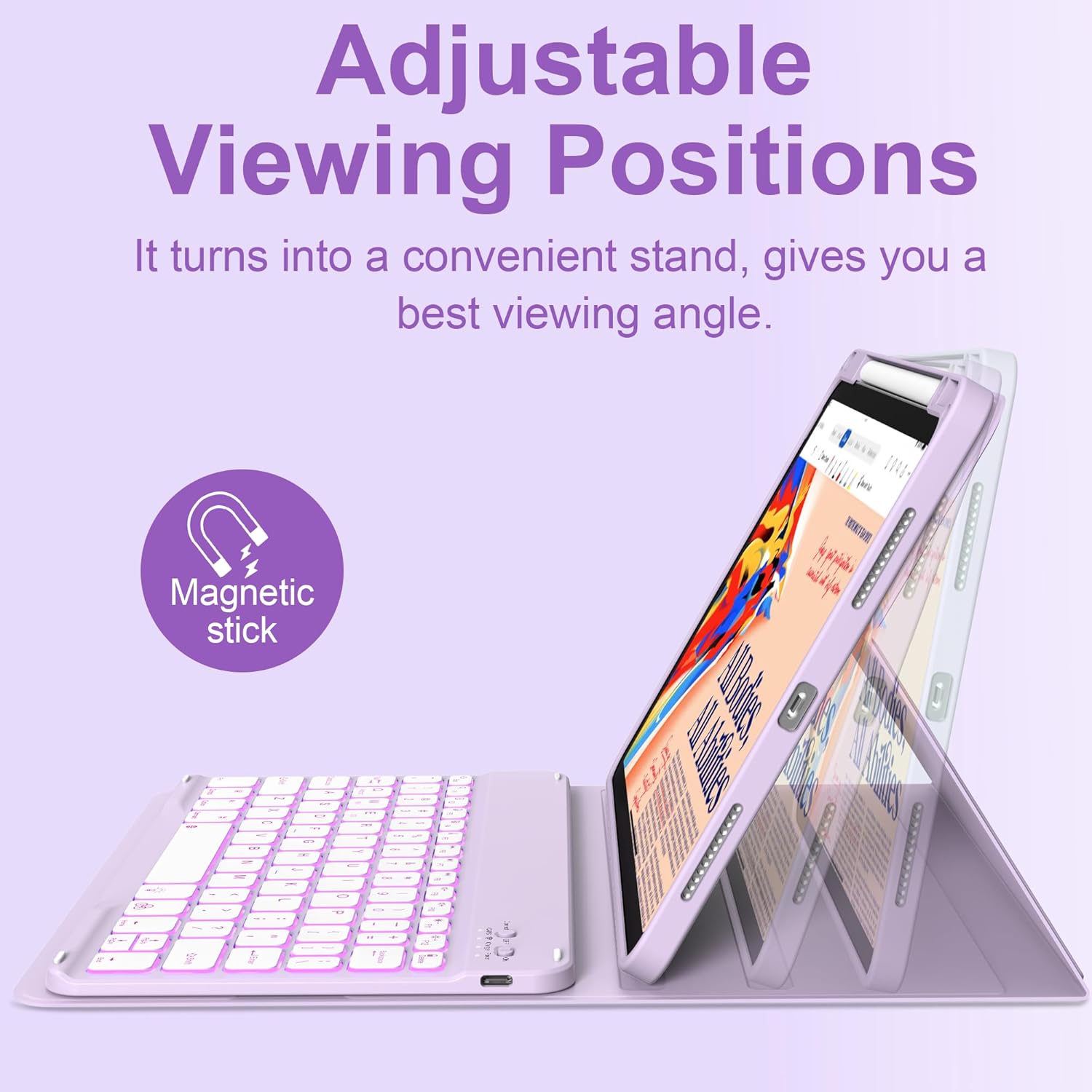 Keyboard Case for iPad Air 11-inch M4/M3/M2 (2026/2025/2024), iPad Air 5th 4th Gen 10.9 inch 2022/2020 Case with 7-Color Backlit Detachable Bluetooth Keyboard, Purple