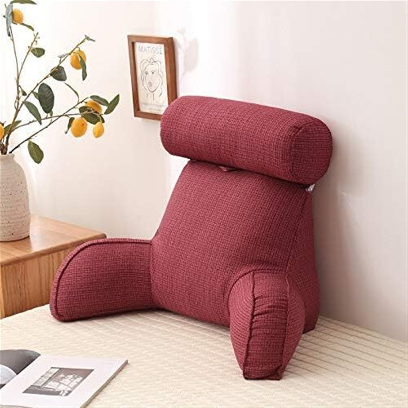 Uoxhfdh Burgundy Bed Rest Lumbar Support Cushion With Arm Breathable Seat Relax Pillow(Burgundy)
