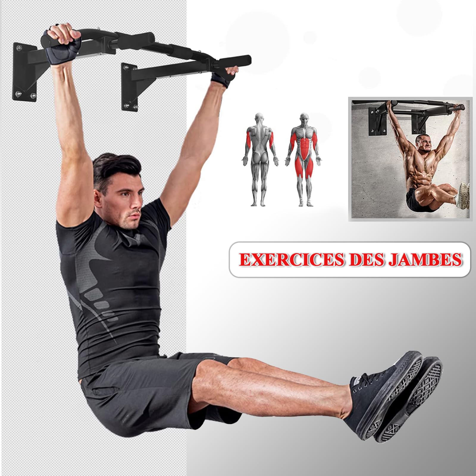 ISE Barre de Traction Murale, Barre de Tractions Murale, Barre Tractions Fitness, Fixation Plafond Economiser Espace, Multi-Grip Pull Up Bar, Barre a Traction Musculation Stable Capacité Elevée