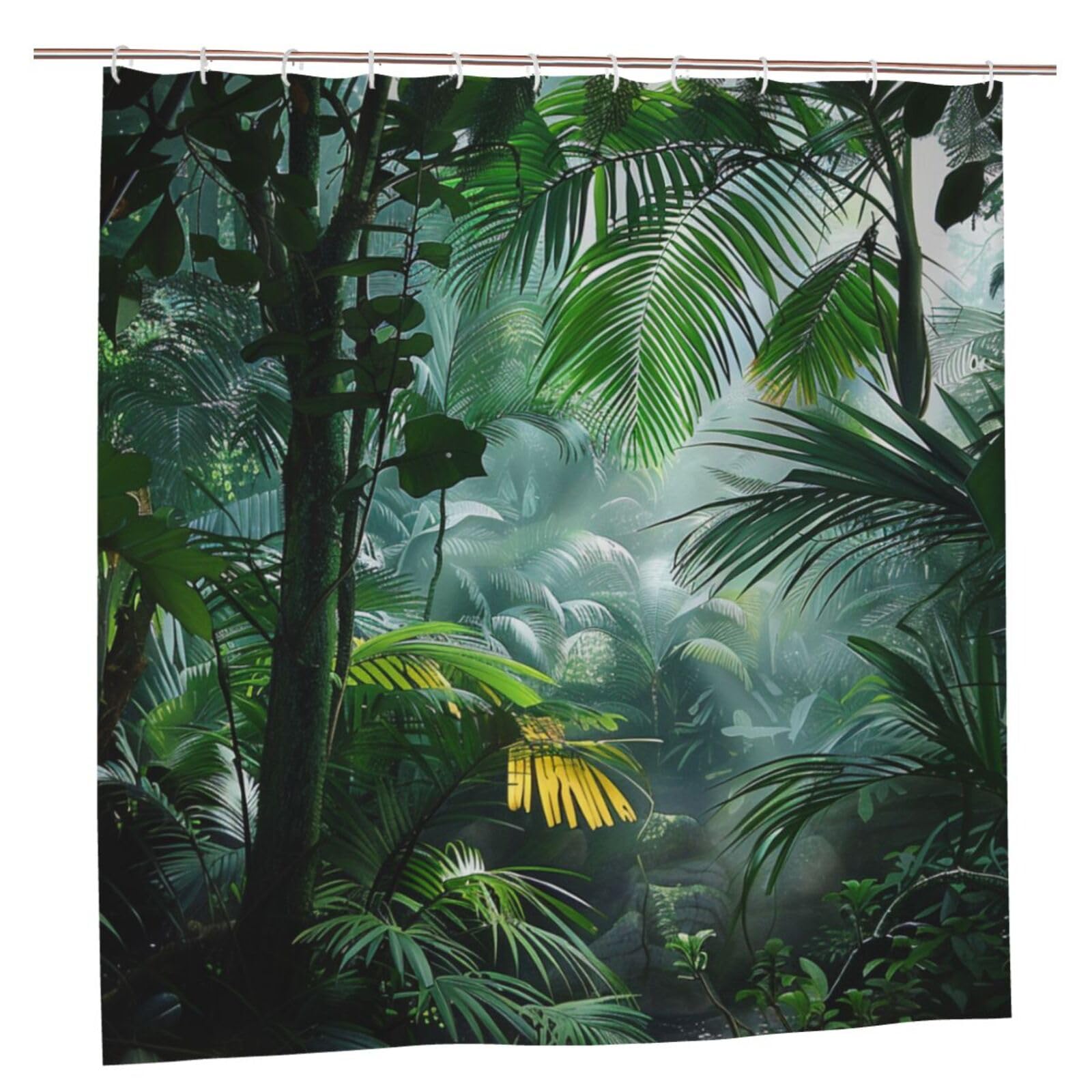 BWWHCCTI Tropical Rainforest Jungle Scene Printed Shower Curtain With 12 Plastic Hooks Opaque Quick Drying Waterproof Shower Curtains Sets For Bathroom 183x183 CM
