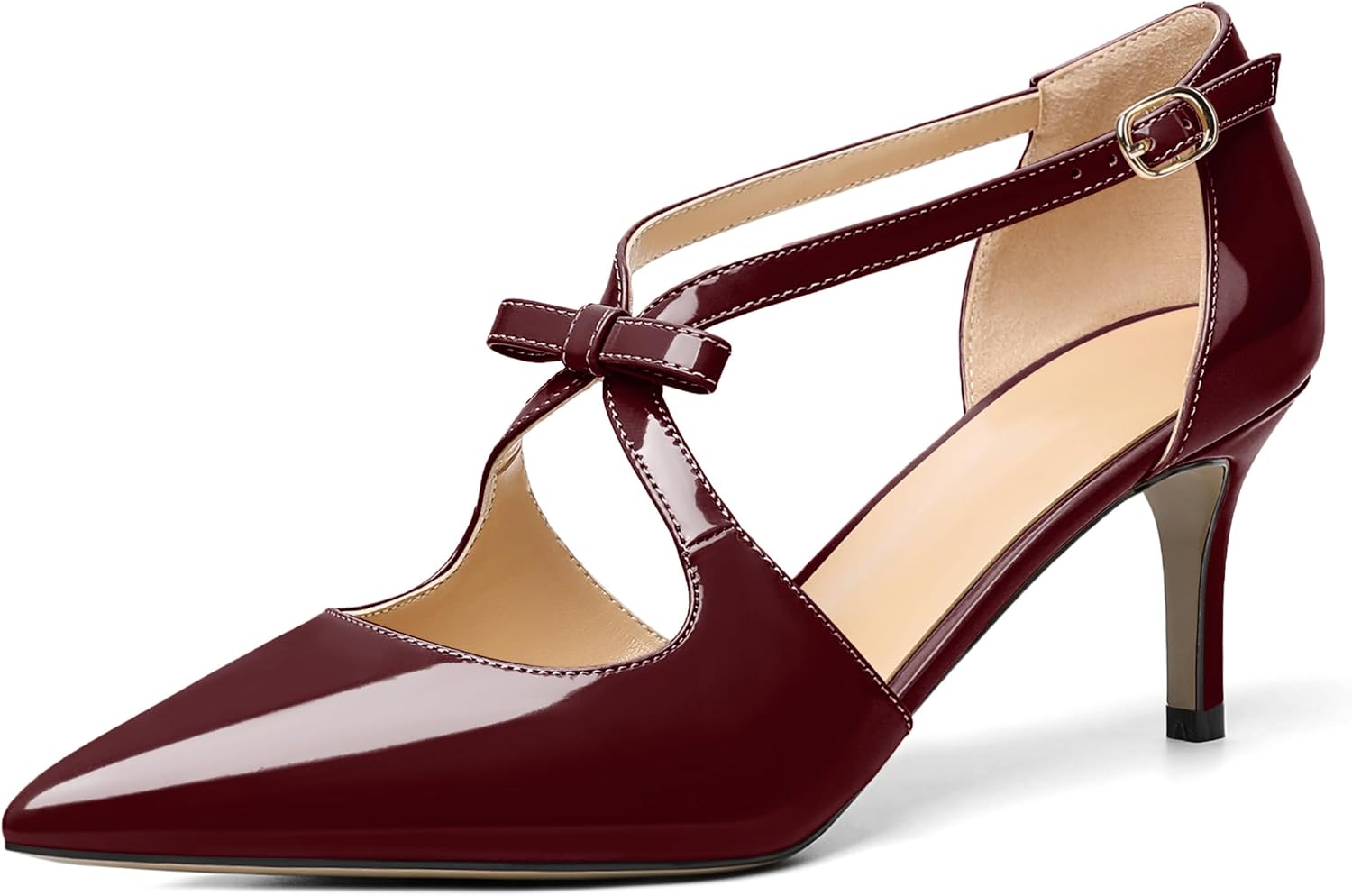 AUMOTED Women Criss Cross Heels Pointed Toe Low Heel Pumps Patent Fashion Dress Shoes for Casual Work US Size 5-13
