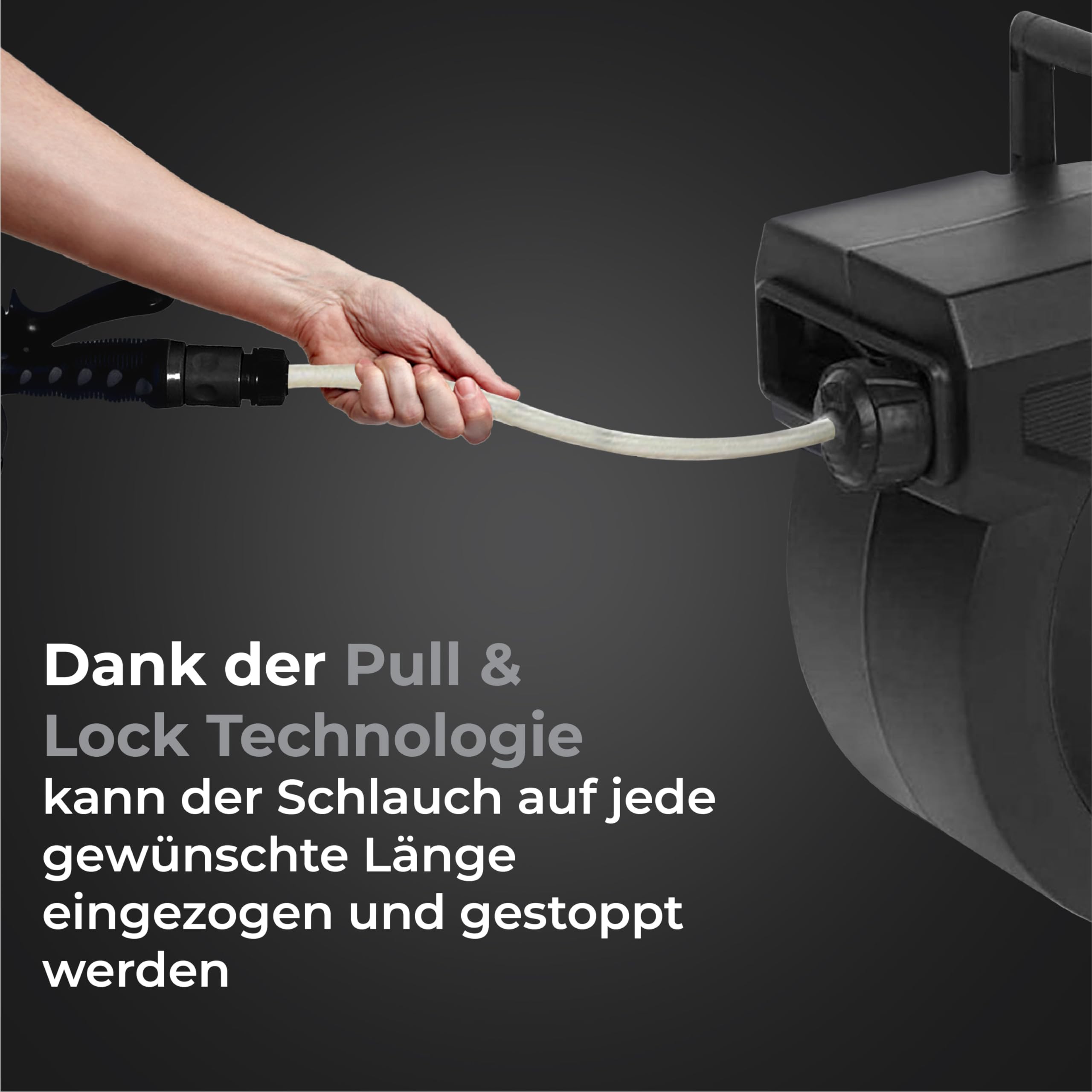 Wandschlauchbox 25 + 2 Meter - Gartenschlauch mit Rolle - Schlauchhalter 180° drehbar - Gartenschlauchrolle - Schwarz