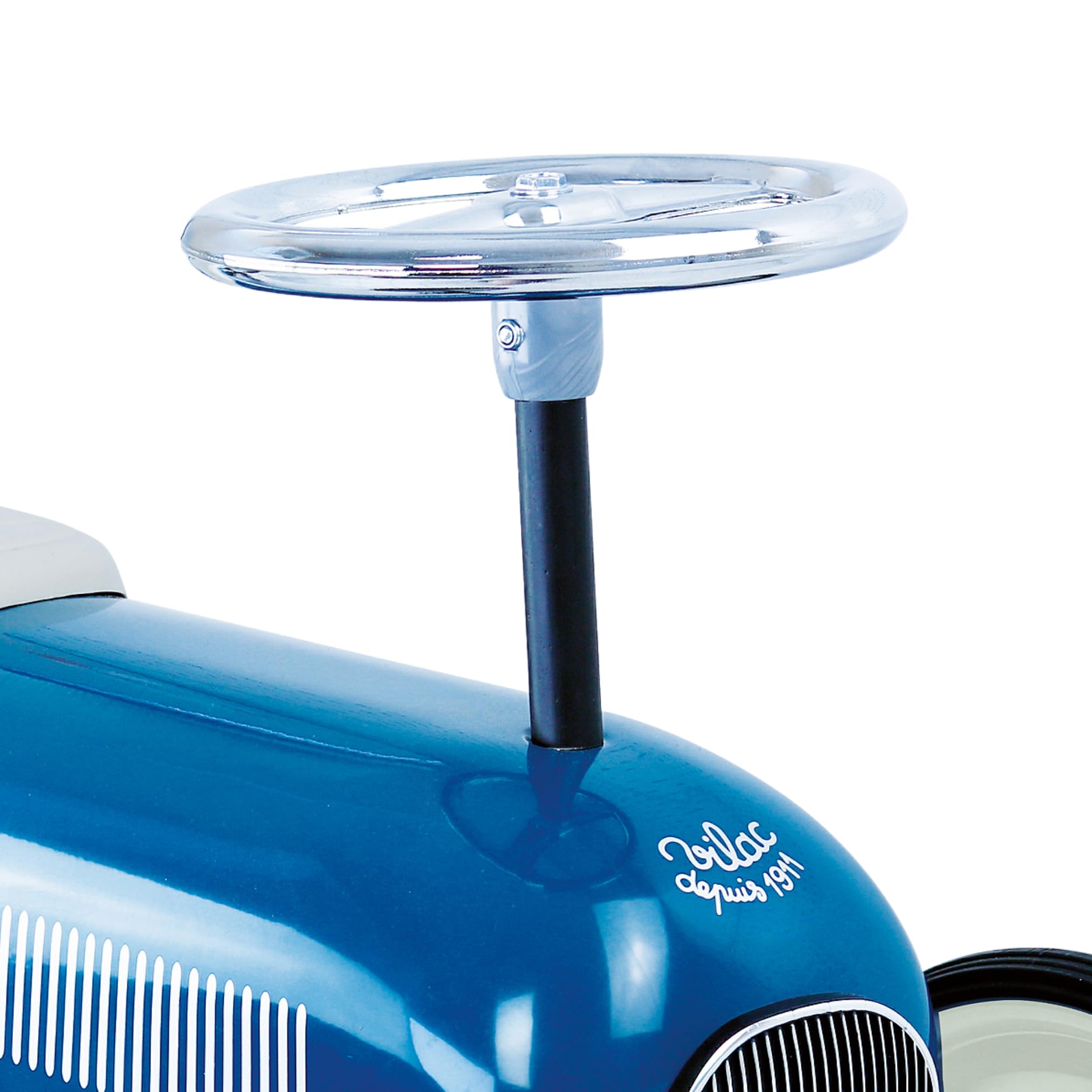 Vilac - Vintage Polizei Autoträger – Spielzeug aus Metall – leise Räder – Lenkrad – Dekoration – Blau – für Kinder ab 18 Monaten
