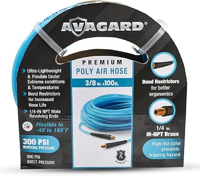 AVAGARD PU38100 Premium Poly Air Hose 3/8" x 100 - Lightweight, Flexible & Durable Pneumatic Hose for Industrial, Automotive, Construction & Manufacturing, 300 PSI, Ozone, Kink & Abrasion Resistant