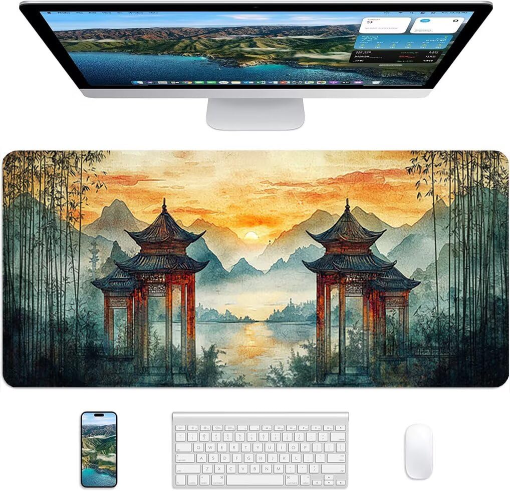 Wxuaixnn Foresta Tappetino Mouse Gaming XXL 160x80cm Tappetino Scrivania, Impermeabile Tappeto Mouse con Base in Gomma Antiscivolo, Non-Slip Rubber Base, Giallo Mousepad XXL per Gamer e Ufficio -9758