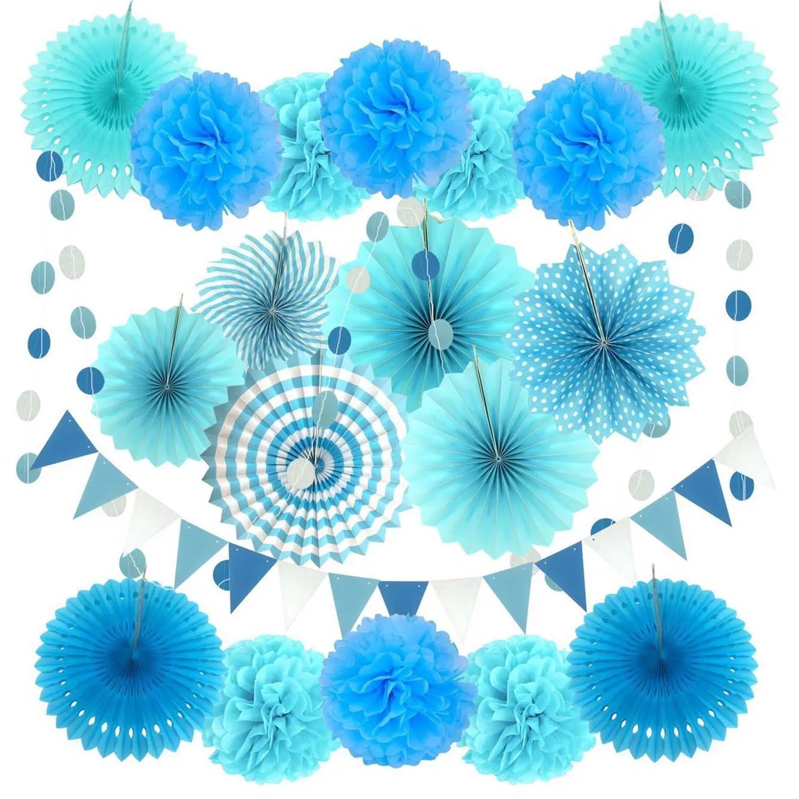 Paper Pom Poms 20pcs Cut-Out Paper Fan Pinwheels Hanging Crafts Tissue Pom Poms Flower Ball Lantern Wedding Birthday Party(Blue)