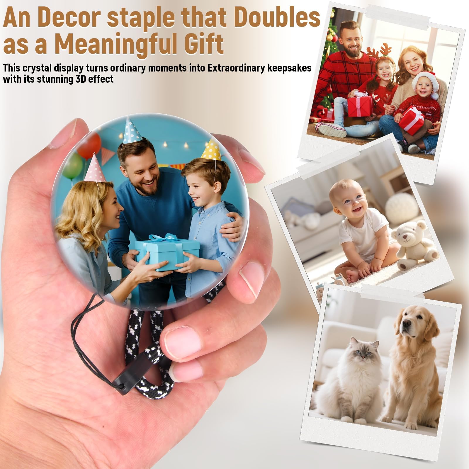 Reproductor de Video Bola de Cristal con Wi-Fi, Bola de Memoria 3D para Fotos y Videos Personalizables, Regalo Ideal para Bodas, Cumpleaños y Aniversarios (A)
