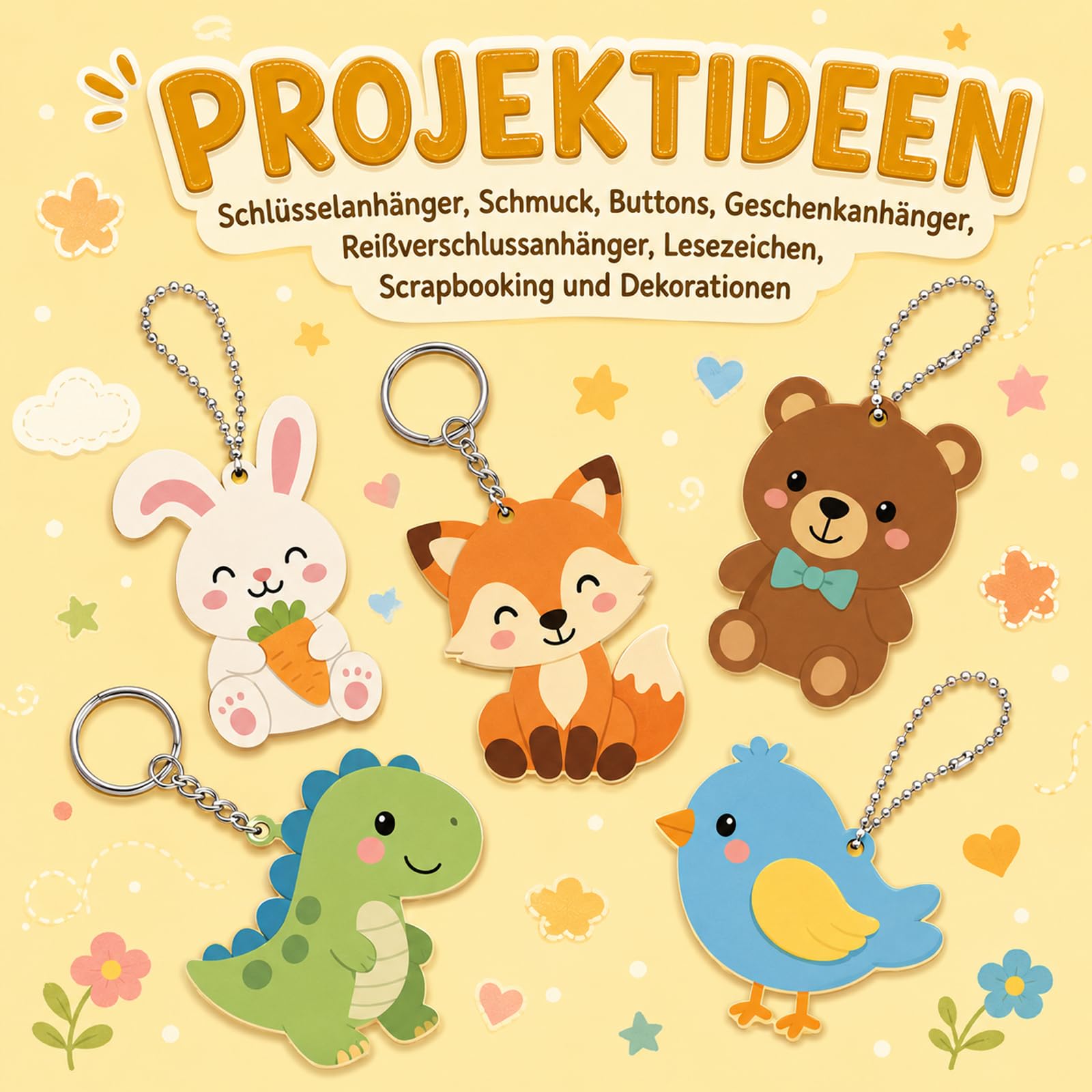61 Teile Schrumpfpapier Set, Schrumpffolie Set Schlüsselanhänger, DIY Kreativset für Bastelprojekte, Komplettes Set mit 6 mm Lochstanzer und Zubehör für persönliche Accessoires