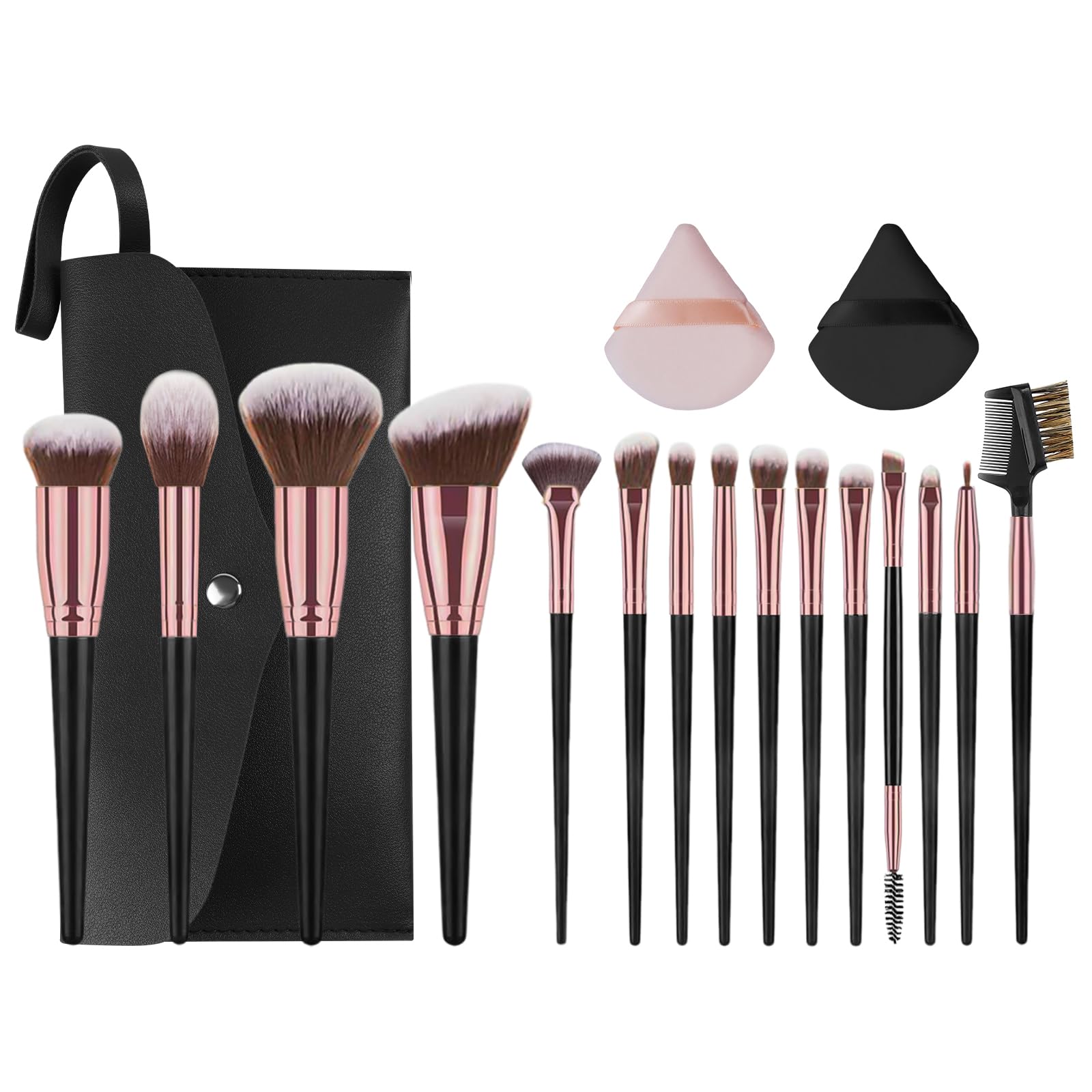 Vicloon Set Pennelli Make up da 18 pezzi,15 Pezzi Professionale Pennelli Make Up Pennelli con Ombretto Palpebra Eyeliner Mascara Sopracciglia Makeup Occhi con 2 Piumino per Cipria e Borsa Portaoggetti