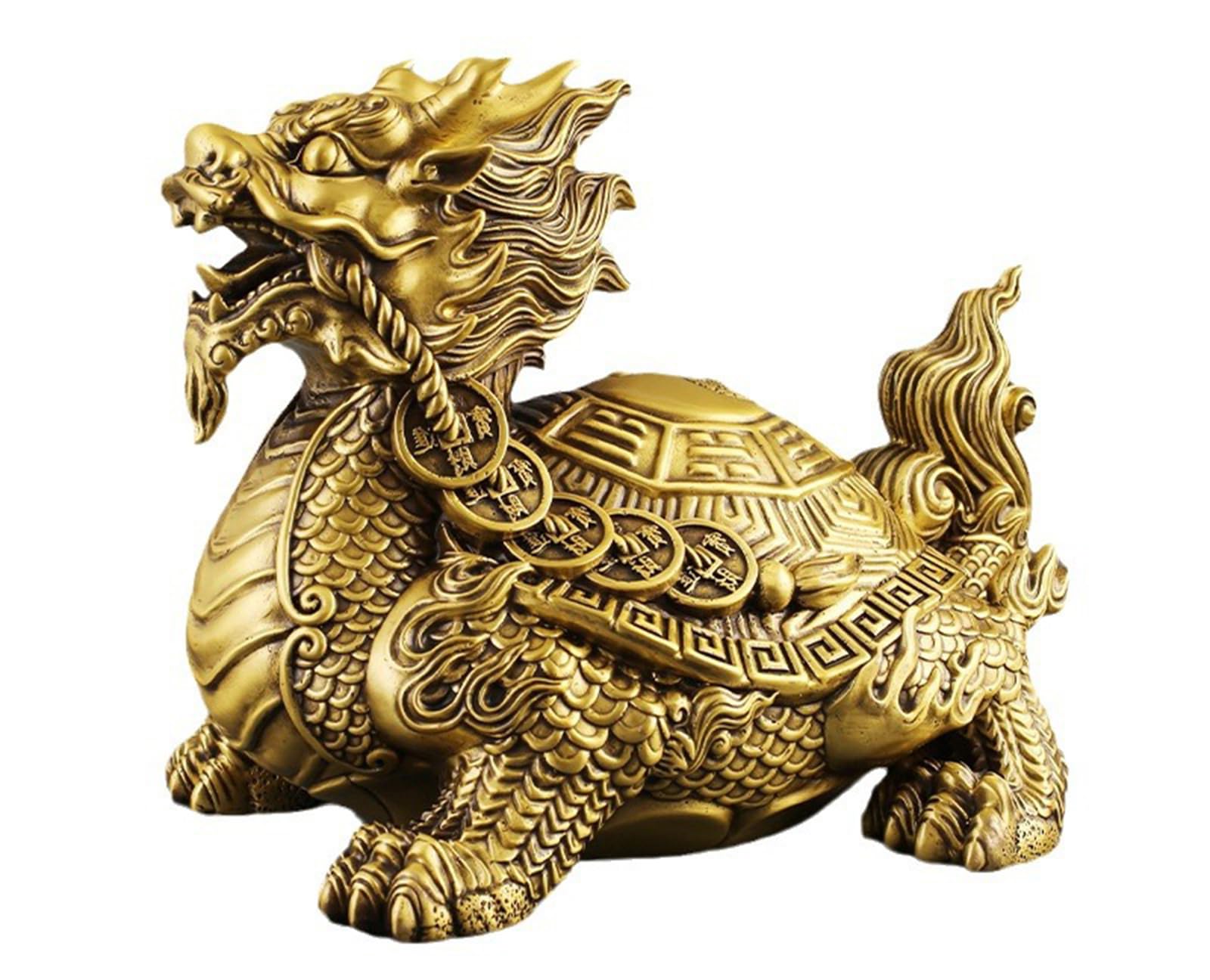 NHDVDVAV Feng Shui Dragon Turtle Wealth Porsperity Brass Statue for Good Luck, Feng Shui Decor Fortune Business Interior Decoration Home Figurine Sculpture,12 * 7 * 11cm