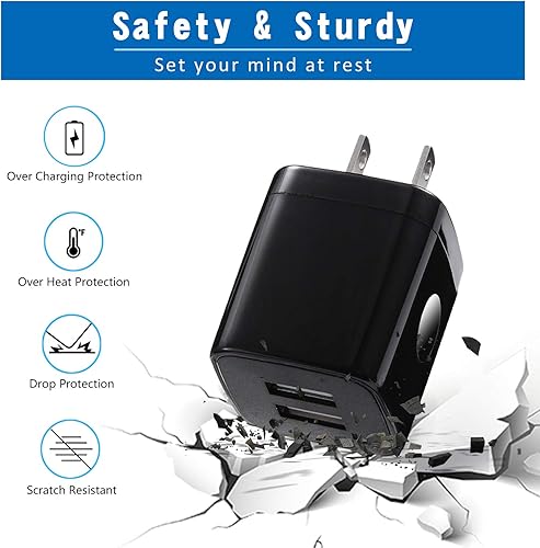 Miniatura 3 de Cable de carga para Android, cable micro USB 2 unidades6 pies con 2 unidades de doble puerto USB cargador de pared de carga rápida compatible con