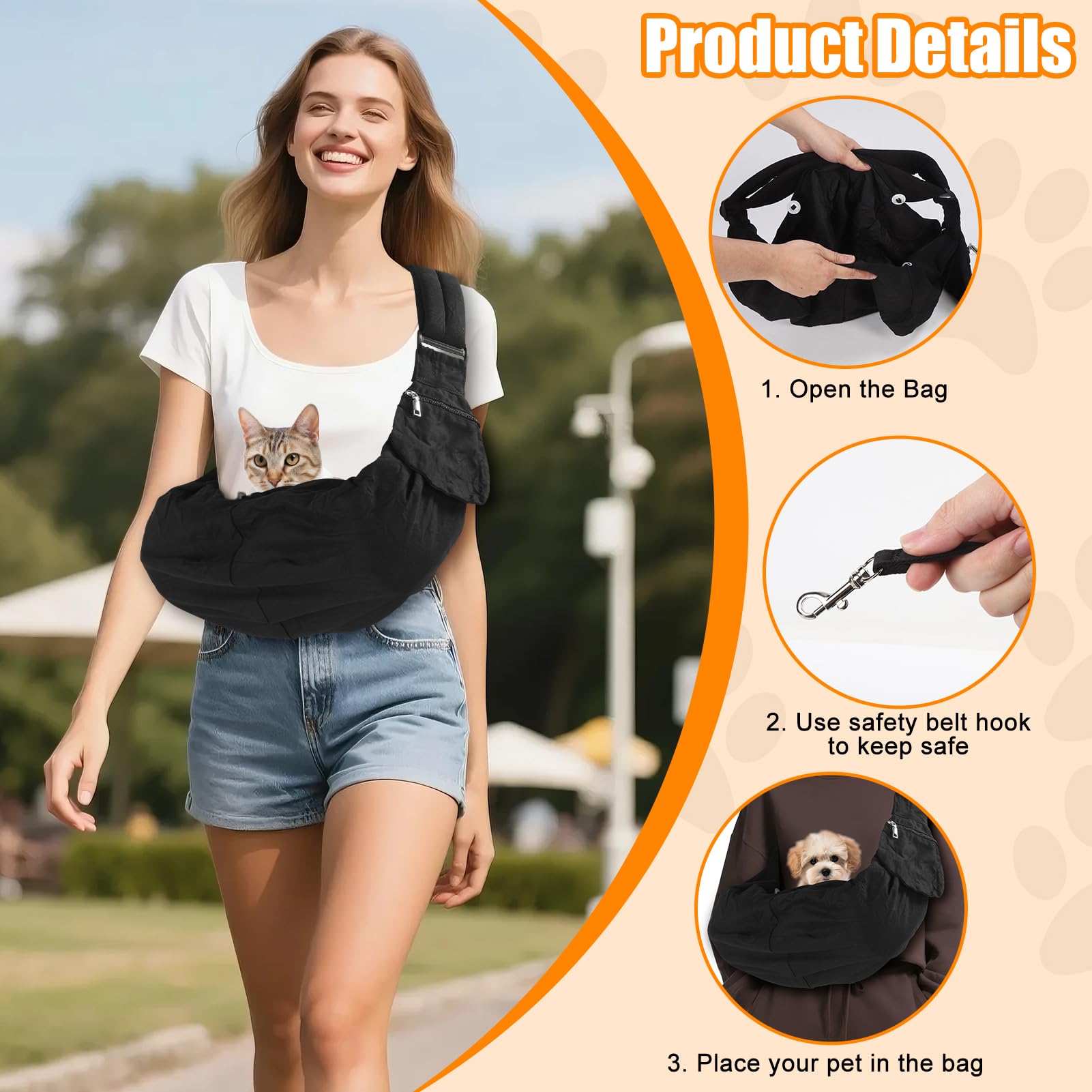 Pet Cats Swaddle Carrier Sling, Large Capacity Dogs Cuddler Harness with Adjustable Strap, Portable Puppy Wrap Bassinet Shoulder Bag Backpack for Travel Carry Outdoor