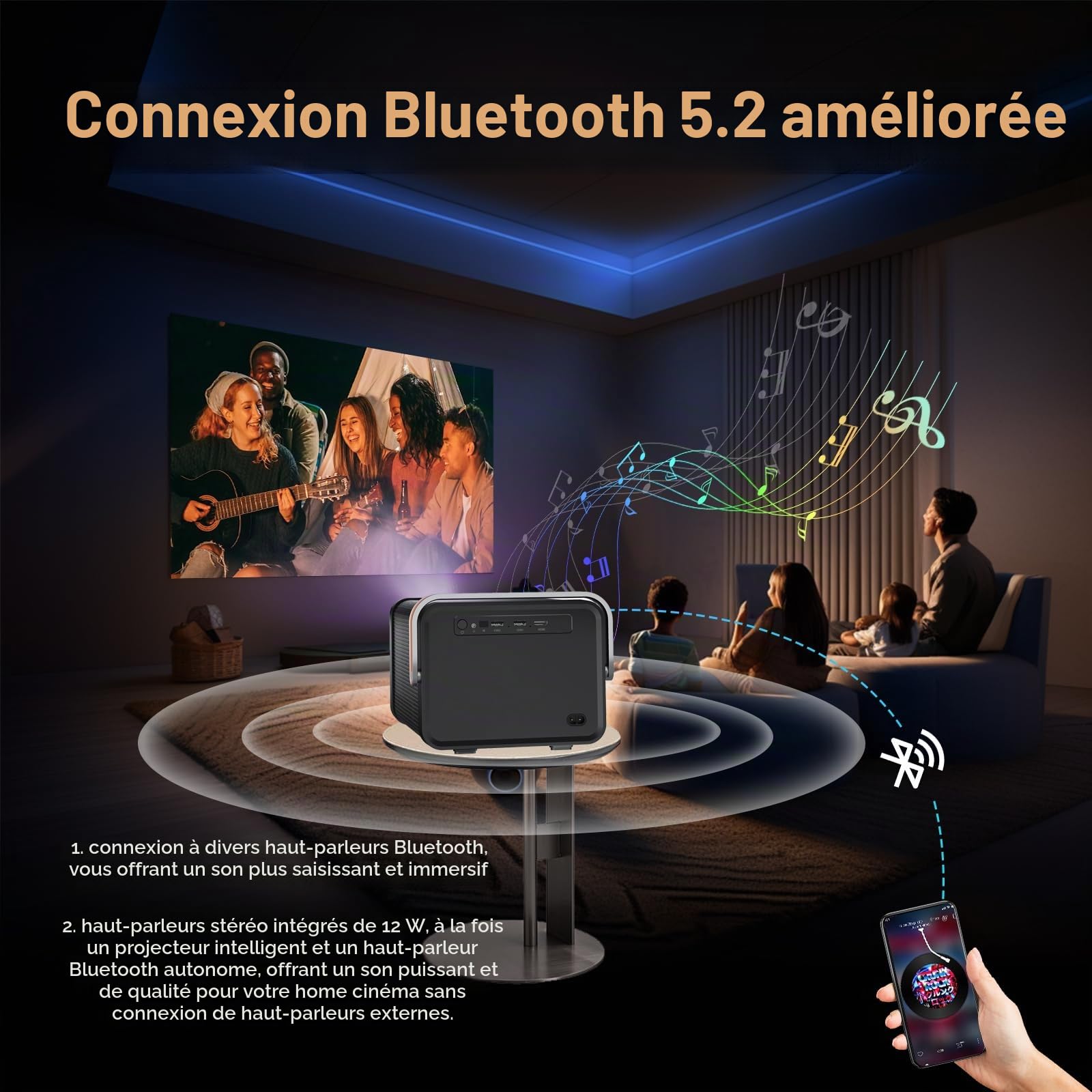 Weelikeit Projecteur, Mini projecteur Portable 1080P HD 4K, projecteur Home cinéma avec 5G WiFi 6 et Bluetooth, projecteur vidéo extérieur pour Phone/Android/TV Stick/HDMI/USB/Ordinateur Portable/PS5