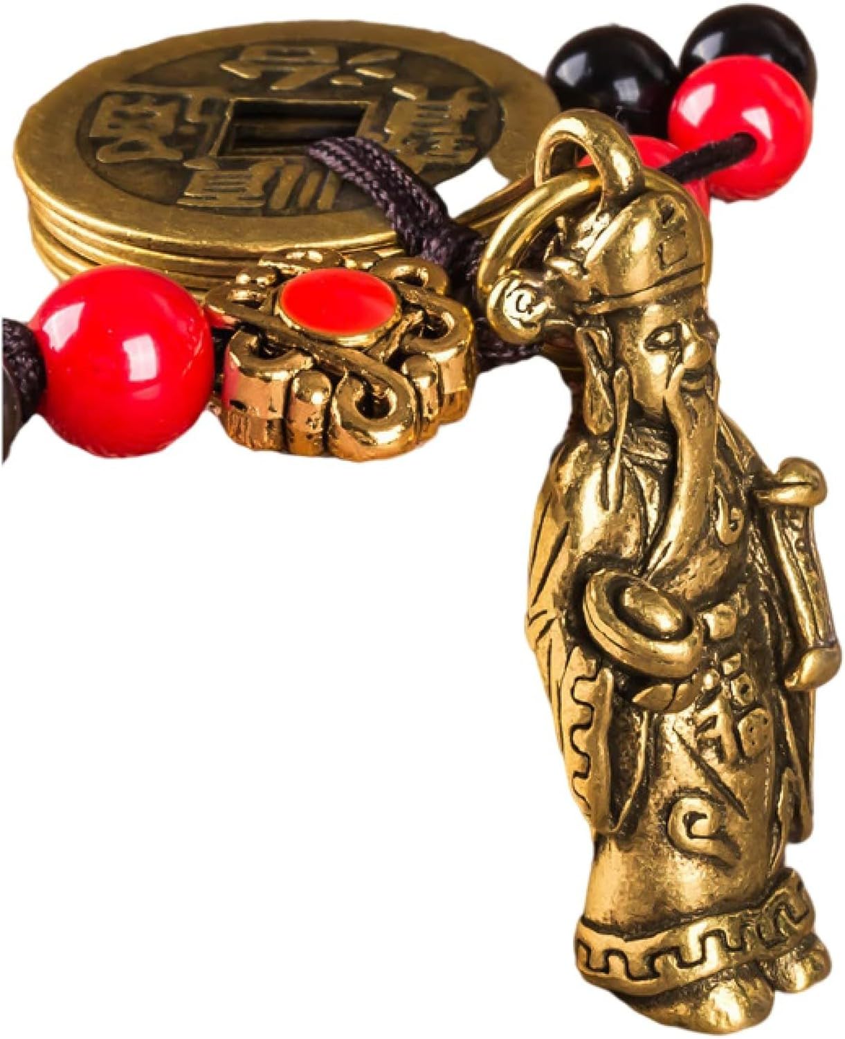 KGAIXN Brass Figurine Statue Fengshui Wealth Decoration Tea Pet Artware Collectible for Home Office Display God Of Wealth Car Keychain Pendant Bag Ornament Five Empero