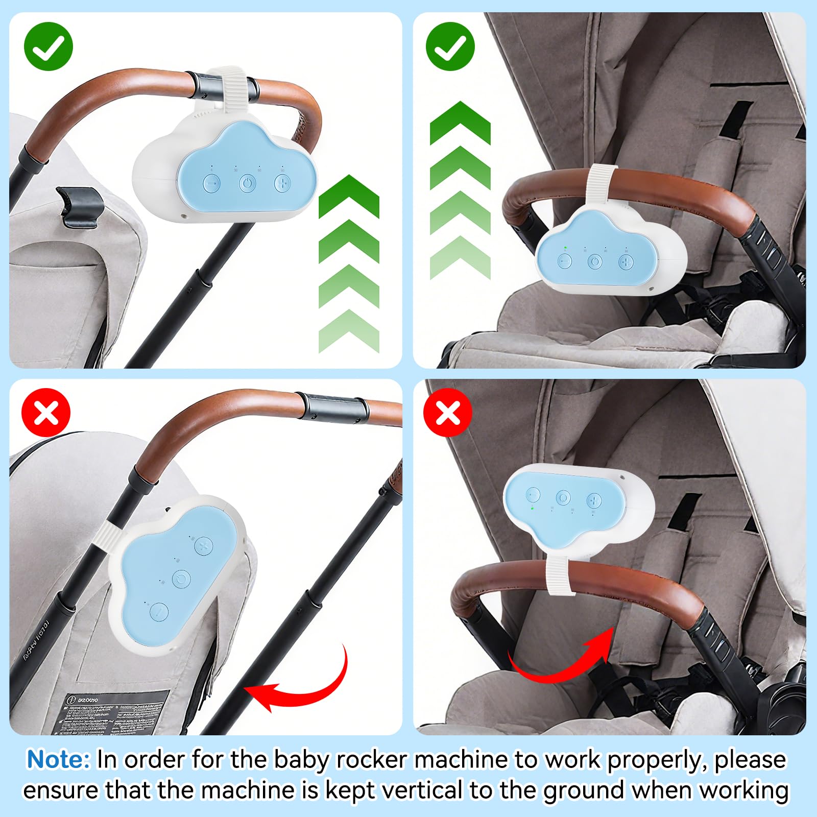 Jkevow Baby Rocker, Ausilio per il Sonno Ricaricabile con 3 Intensità di Dondolo Regolabili e Timer da 30, 60 e 90 Minuti, Adatto ai Passeggini, Dondola Delicatamente Qualsiasi Passeggino