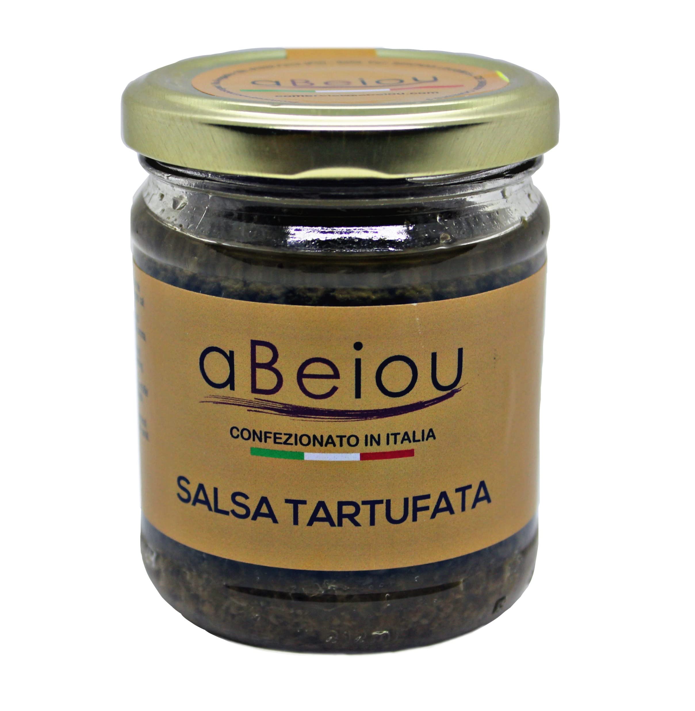 aBeiou. Salsa Tartufata 170g, prodotto extra gourmet 100% italiano, salsa artigianale, pronta all'uso, vegana vegetariana, senza glutine, salsa al tartufo nero estivo e funghi pregiati, delicatessen.