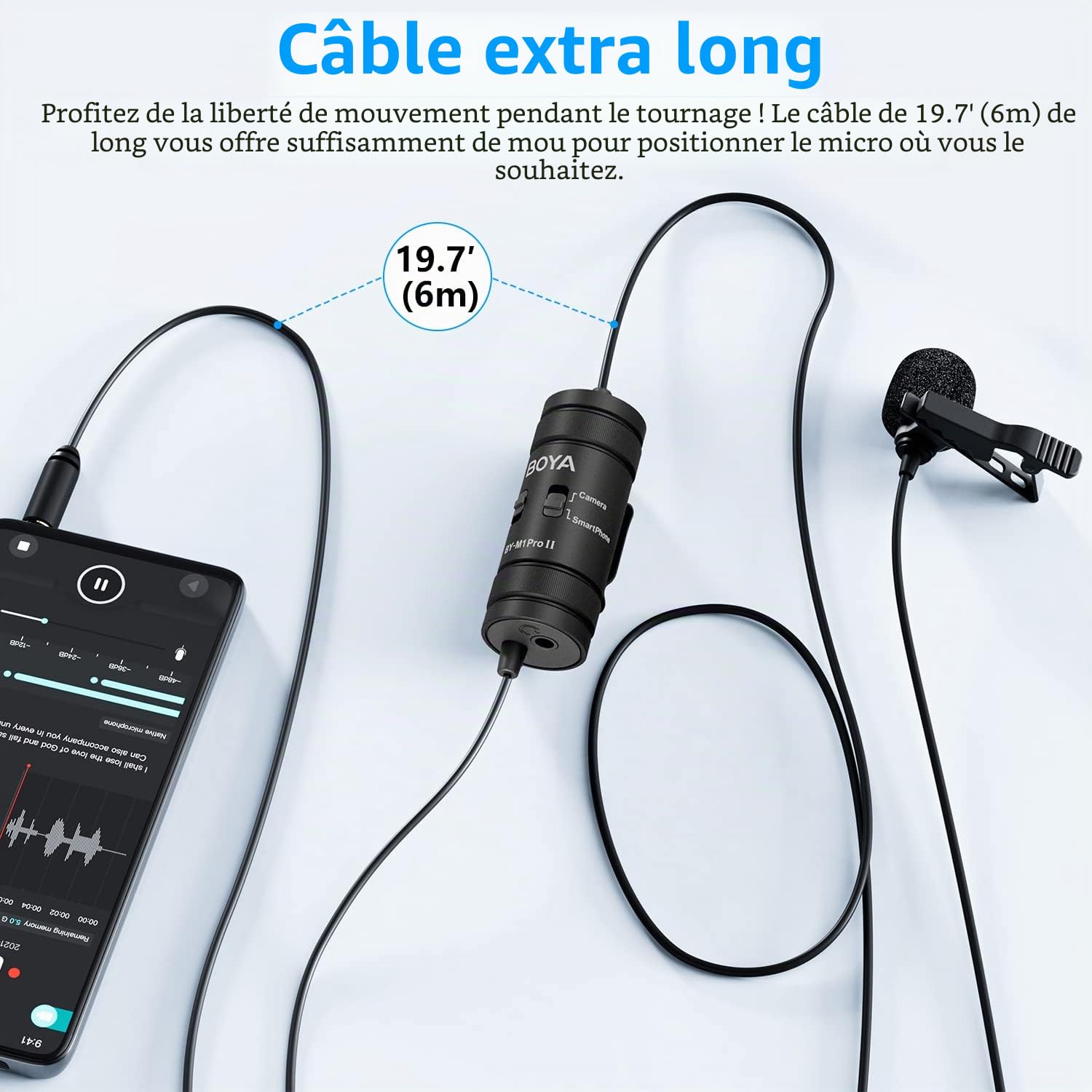 Boya by-M1 Pro II Microphone Lavalier Microphone omnidirectionnel à Suppression de Bruit avec Port de Surveillance pour Youtube Tiktok Interview Création de Contenu de Diffusion
