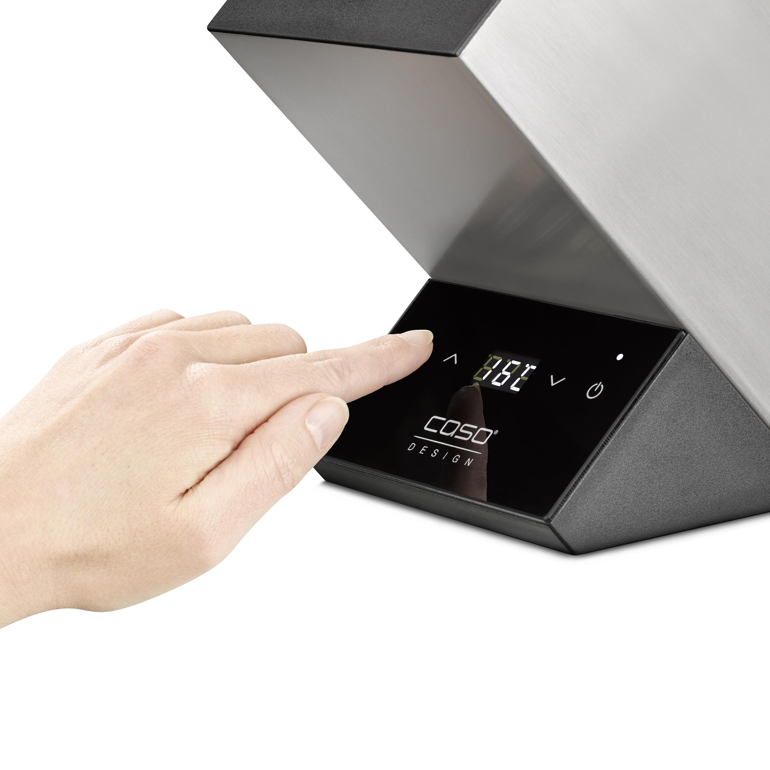 CASO WineCase One Inox Refroidisseur de vin design pour une bouteille, plage de température de 5 à 18 °C, pour bouteilles jusqu'à 9 cm de diamètre, commande tactile, boîtier en acier inoxydable, petit