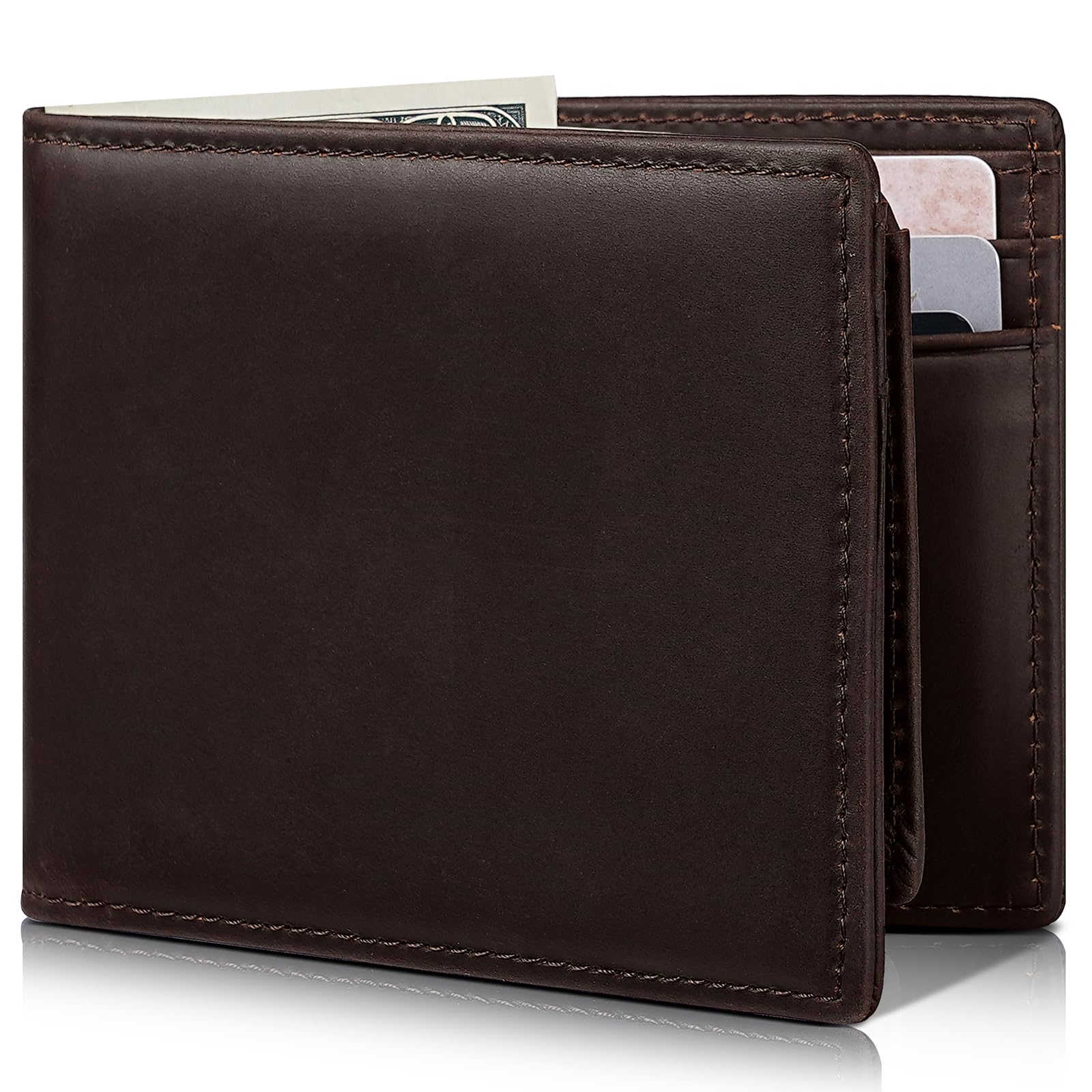Artpaxy Mens Wallet Bifold Genuine Leather RFID Blocking Wallet for Men with 2 ID Windows 12 Card Holders 2 cash pockets 1 Gift Box