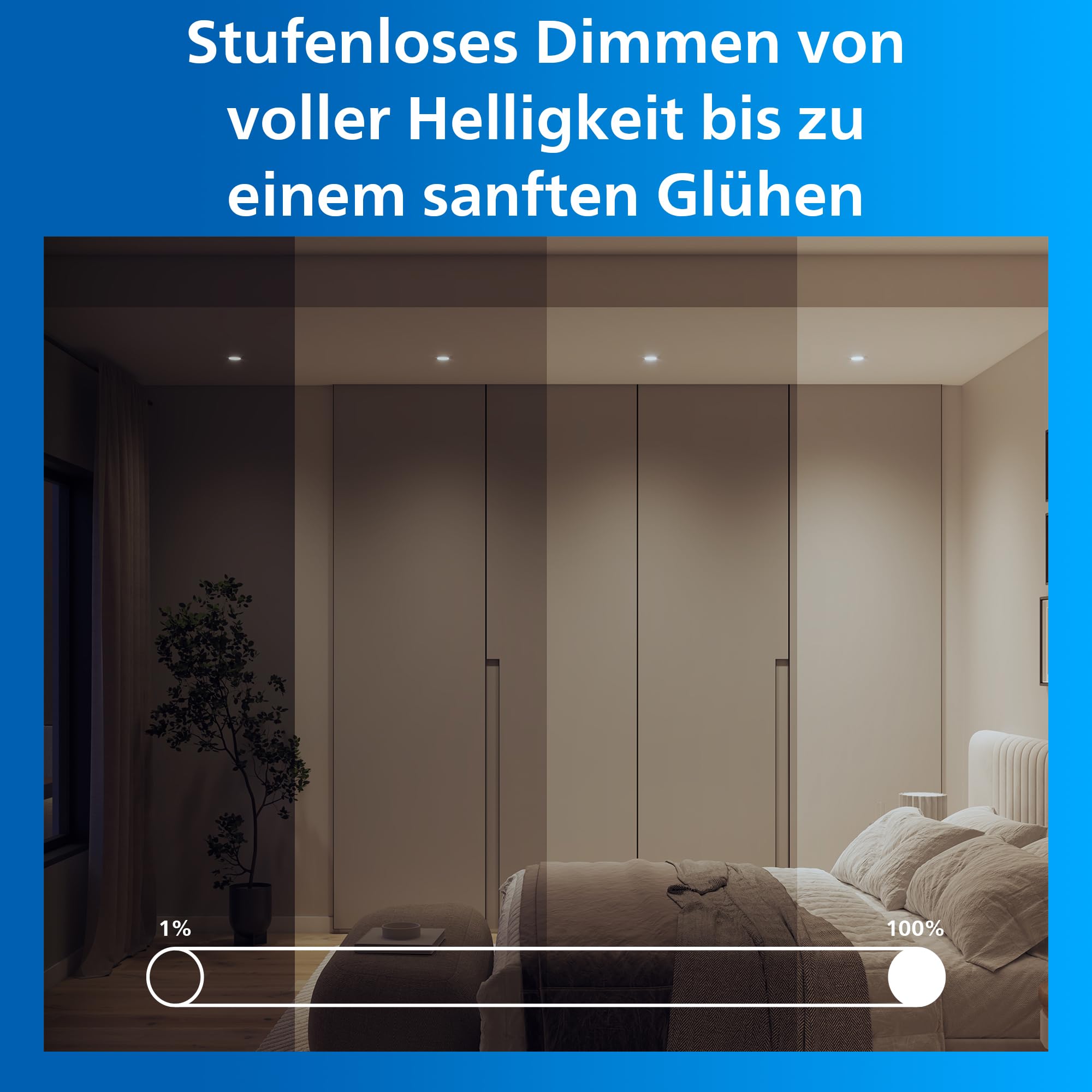 Philips Smart Lighting GU10-Deckenleuchten-Set, 4er-Pack, Weiß und Farbe Einstellbar, Komplettlösung, Schwenkbarer Kopf, Dimmbar, App-Steuerung, Sprachsteuerung, Weiß