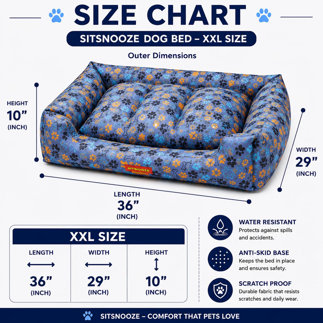SITSNOOZE XXL Dog Bed (30 to 45kg) for Doberman, Great Dane